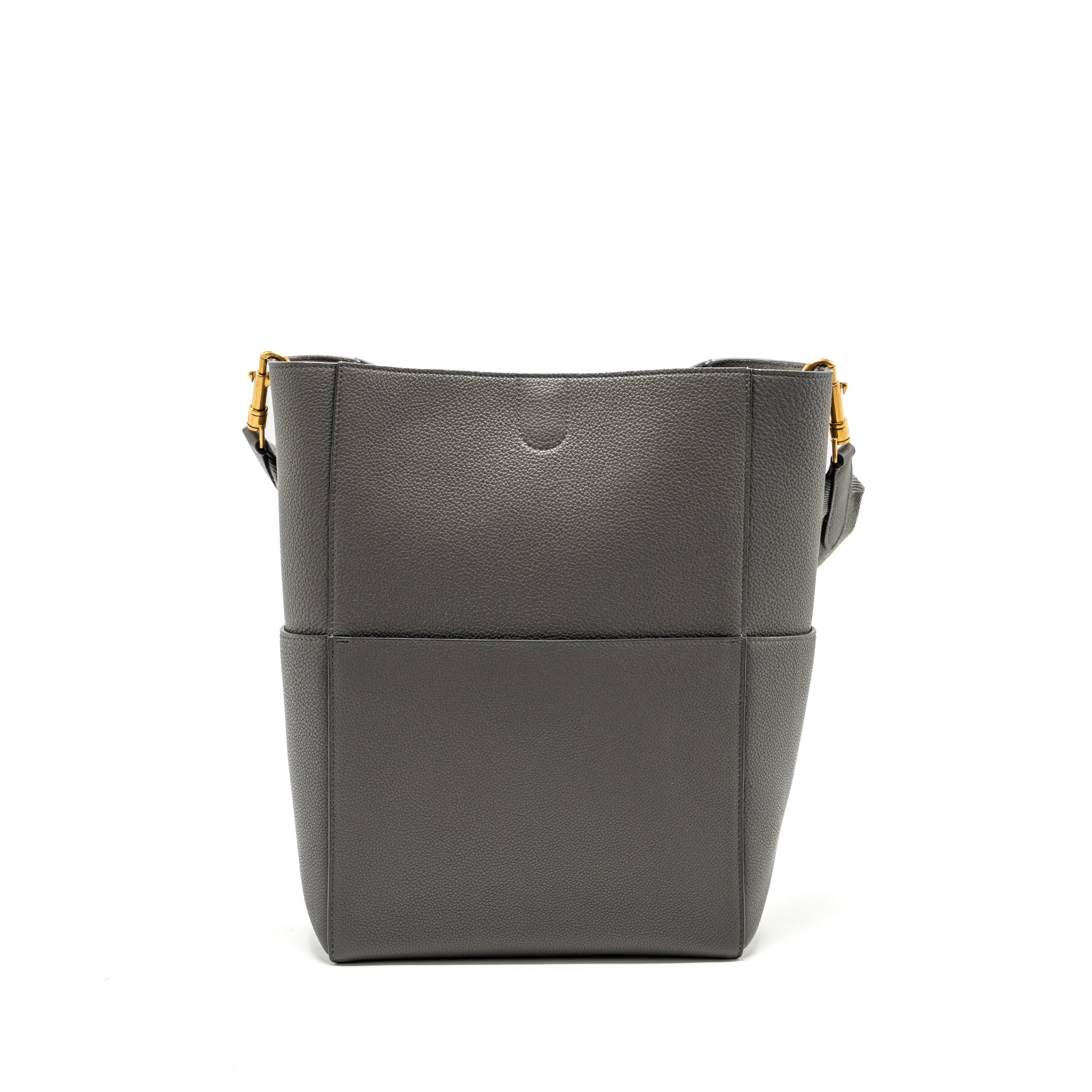 CELINE SANGLE BUCKET BAG GRAINED CALFSKIN GREY GHW