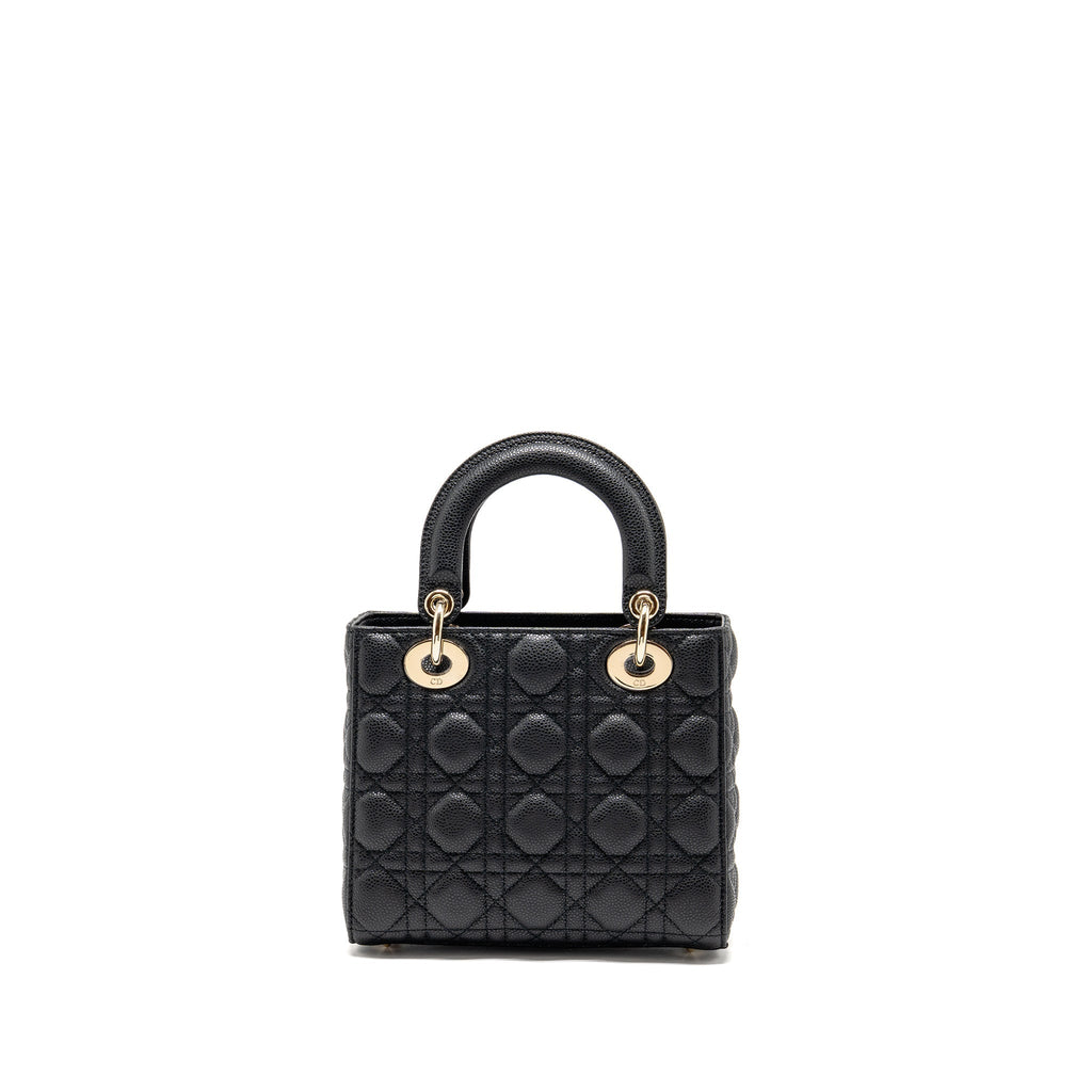 DIOR SMALL LADY DIOR BAG GRAINED CANNAGE CALFSKIN BLACK LGHW
