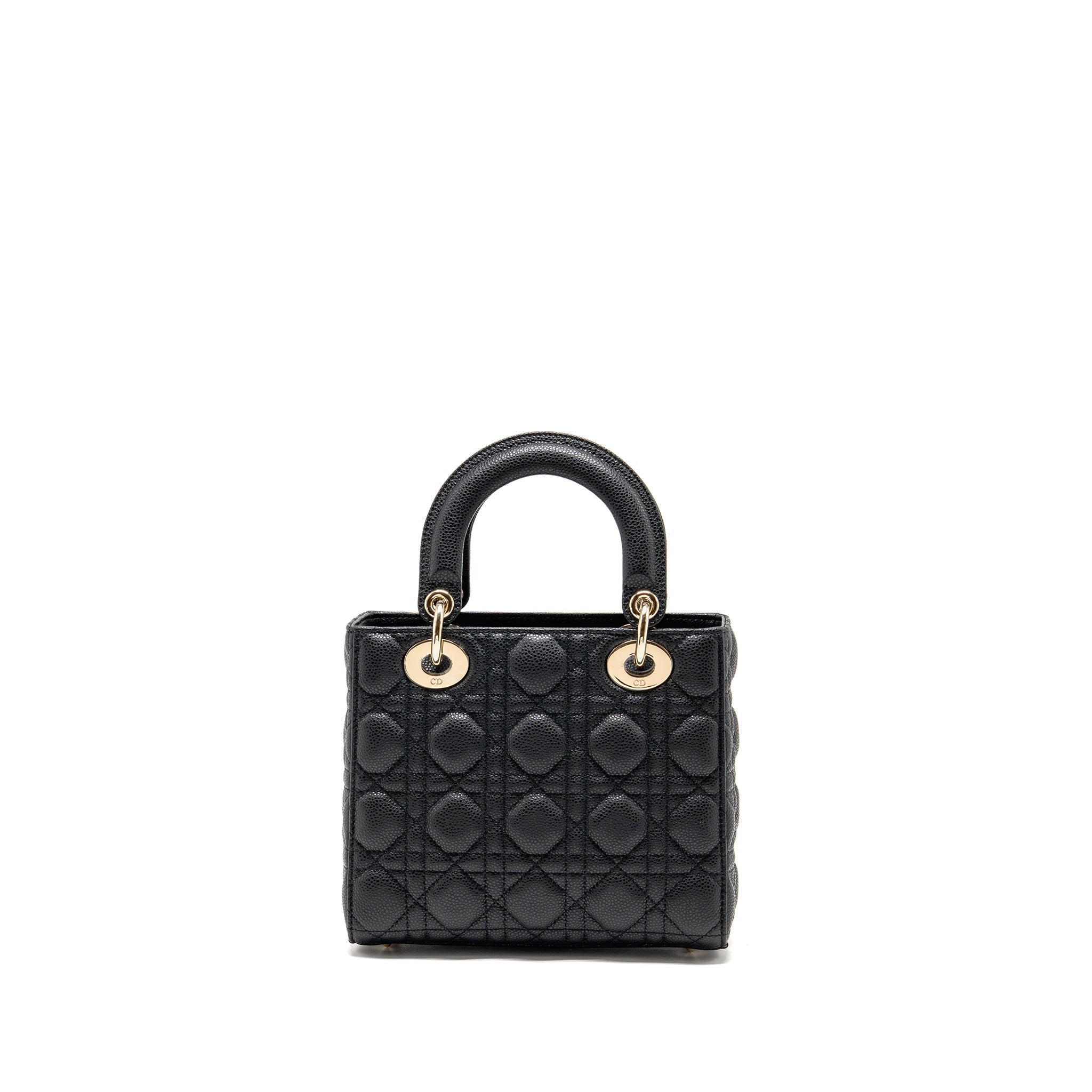 DIOR SMALL LADY DIOR BAG GRAINED CANNAGE CALFSKIN BLACK LGHW