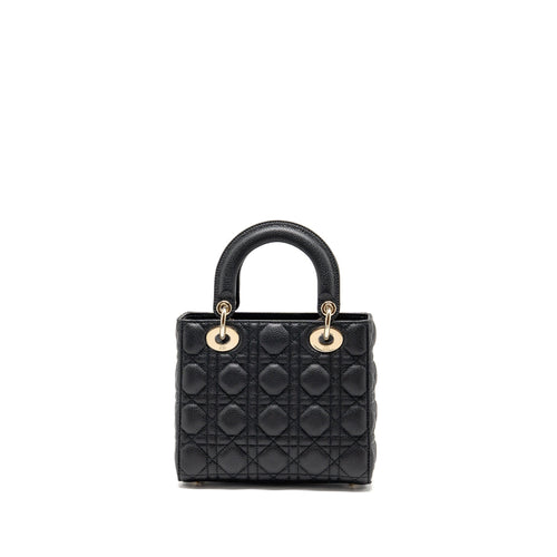 DIOR SMALL LADY DIOR BAG GRAINED CANNAGE CALFSKIN BLACK LGHW
