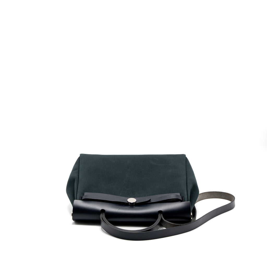 HERMES HERBAG 31 ZIP BAG CANVAS/VACHE HUNTER VERT CYPRES/VERT OLIVE/BLUE INDIGO SHW