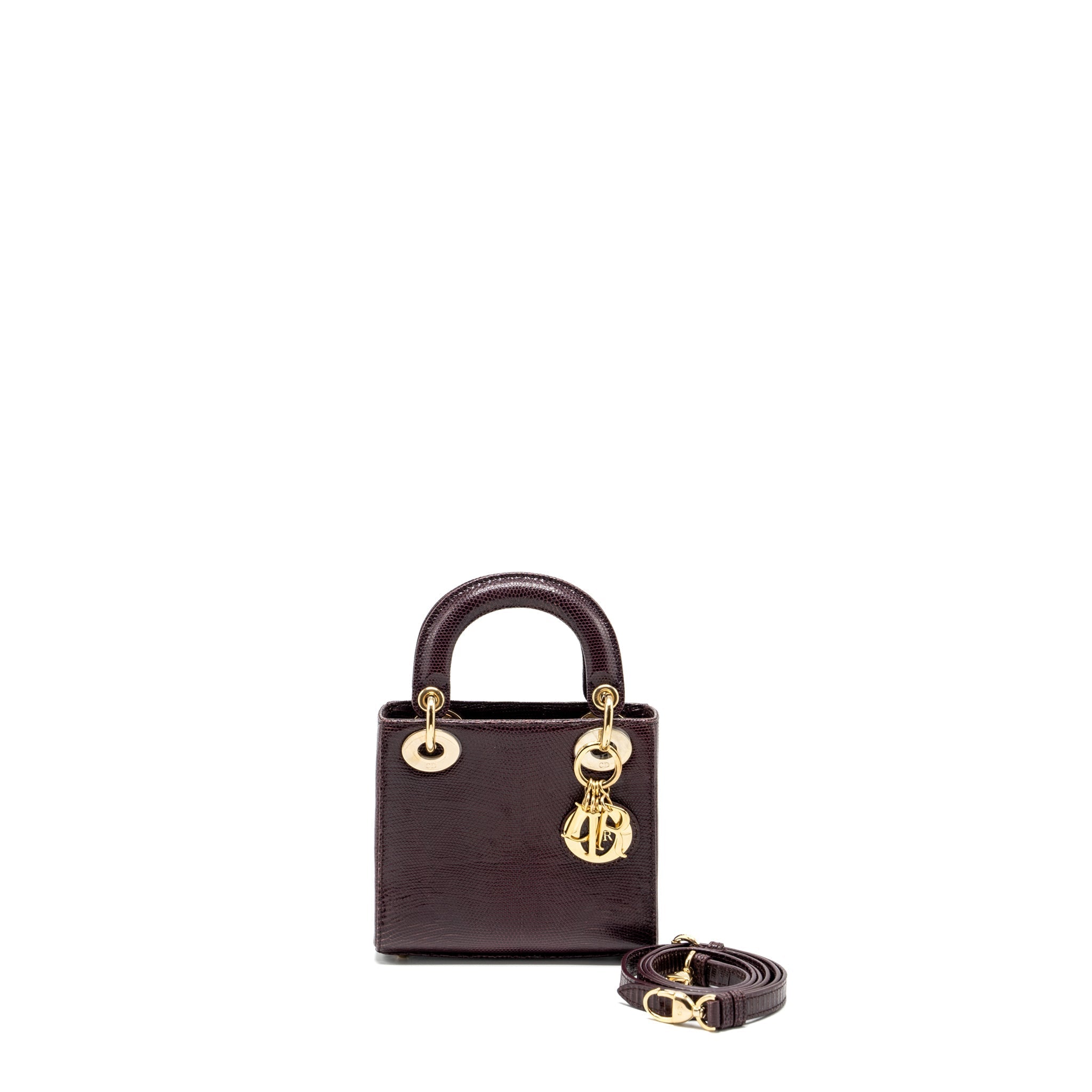 DIOR MINI LADY DIOR LIZARD BURGUNDY LGHW