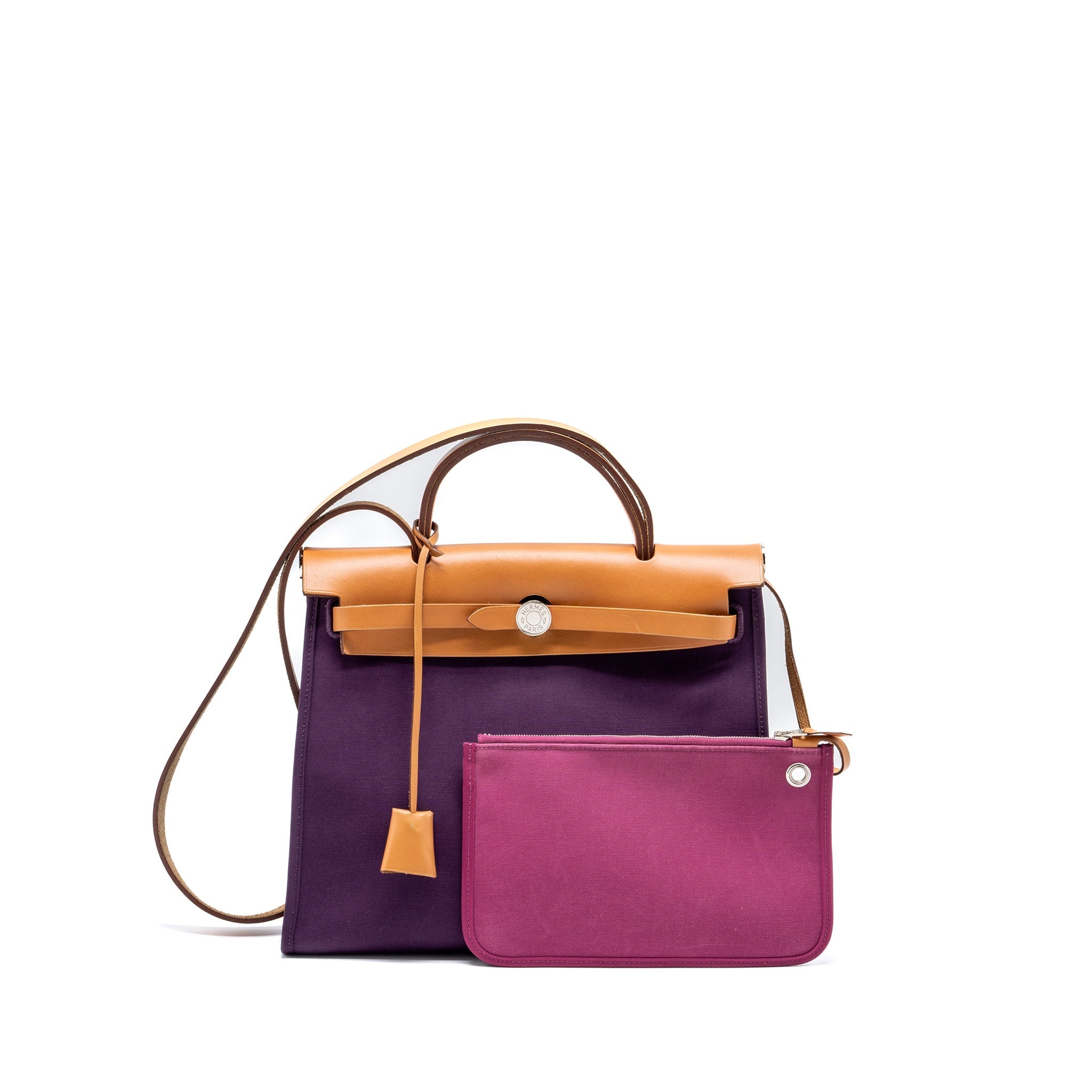 HERMES HERBAG 31 ZIP BAG CANVAS/HUNTER LEATHER PURPLE SHW