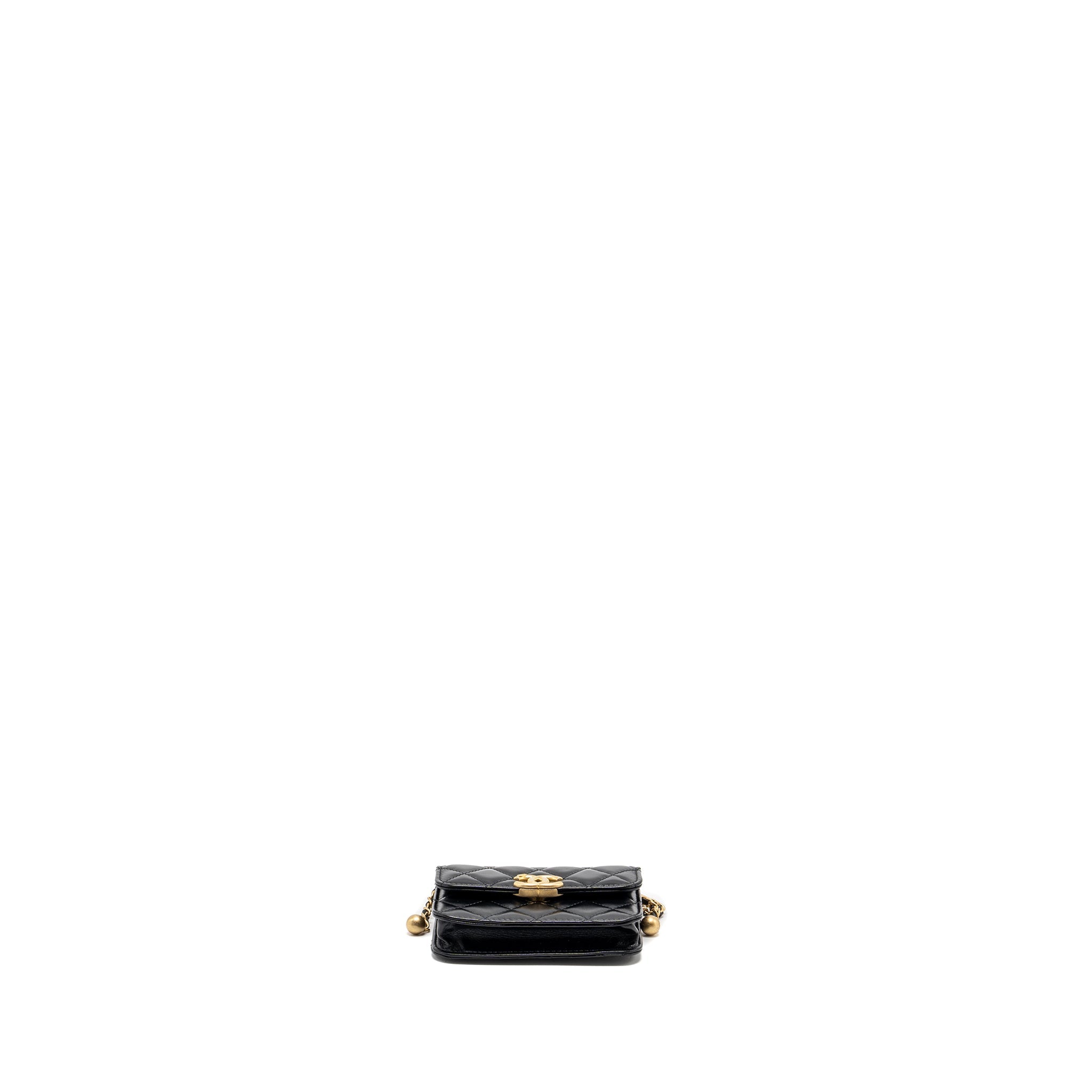 CHANEL 21A GOLD CRUSH COIN PURSE WITH CHAIN CALFSKIN BLACK GHW