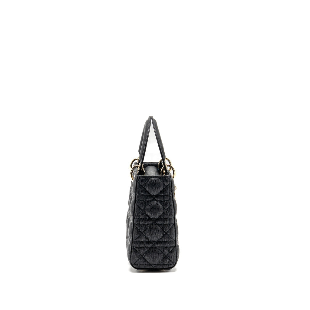 DIOR SMALL LADY DIOR BAG GRAINED CANNAGE CALFSKIN BLACK LGHW