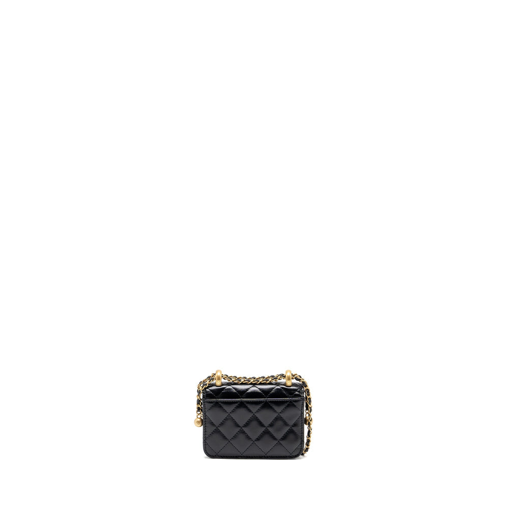 CHANEL 21A GOLD CRUSH COIN PURSE WITH CHAIN CALFSKIN BLACK GHW