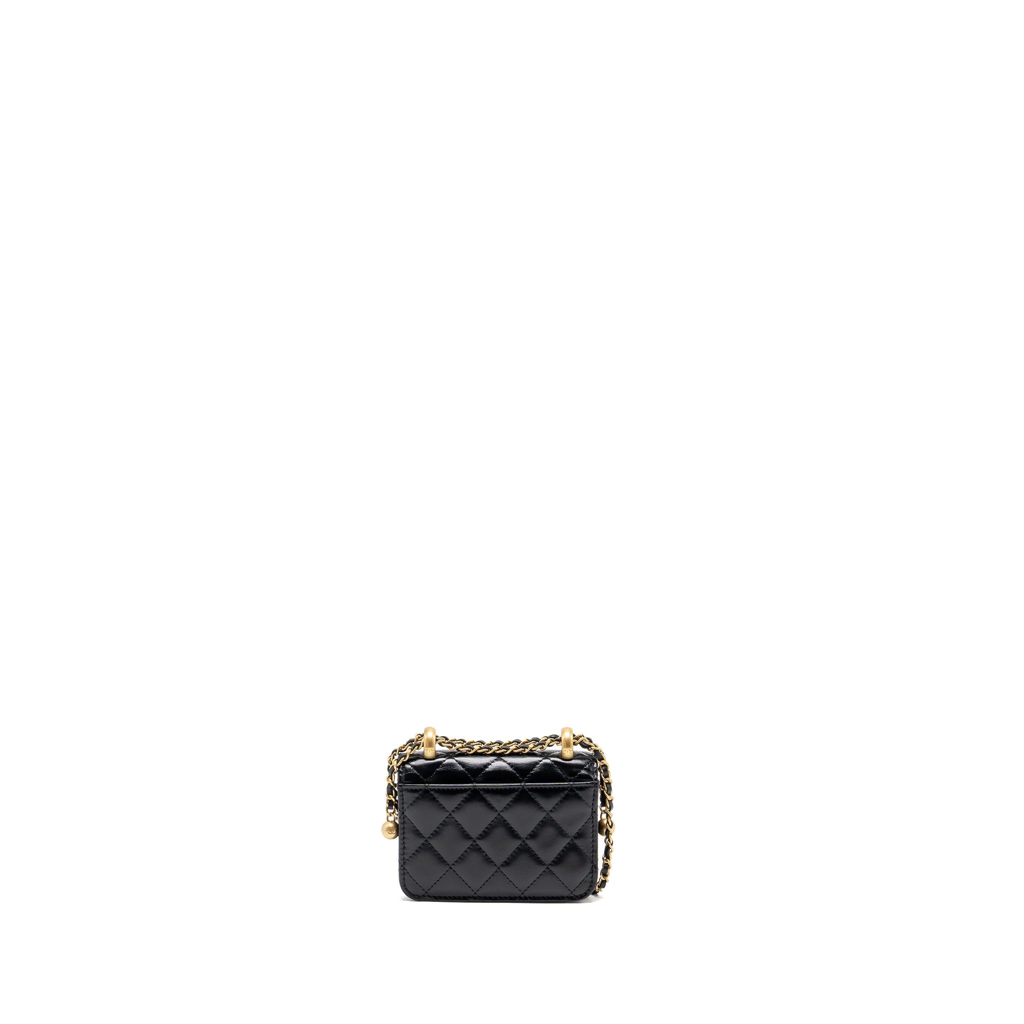 CHANEL 21A GOLD CRUSH COIN PURSE WITH CHAIN CALFSKIN BLACK GHW