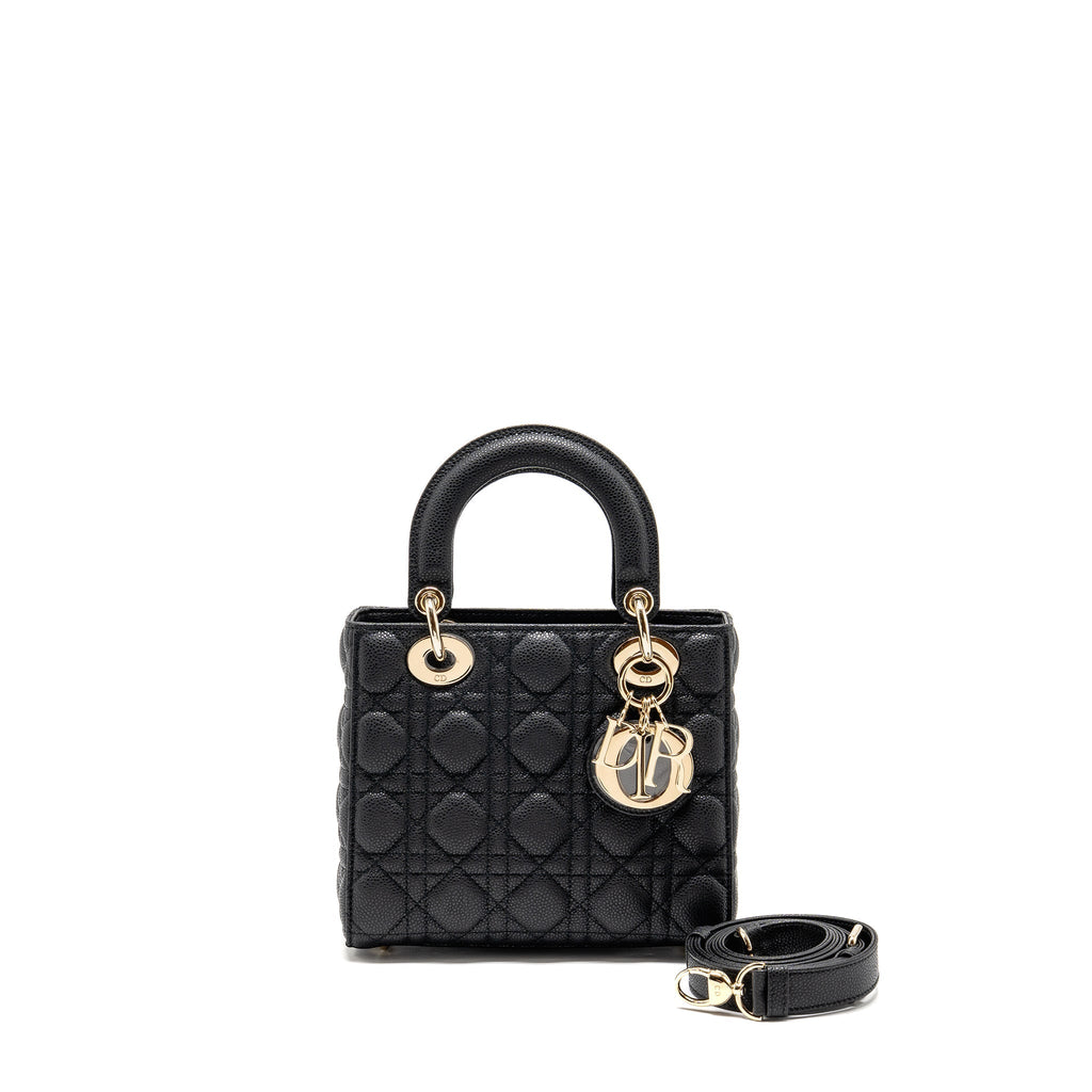 DIOR SMALL LADY DIOR BAG GRAINED CANNAGE CALFSKIN BLACK LGHW
