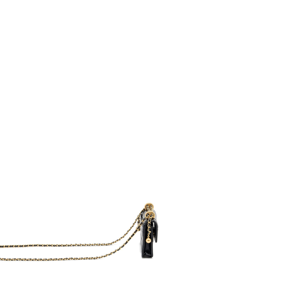 CHANEL 21A GOLD CRUSH COIN PURSE WITH CHAIN CALFSKIN BLACK GHW