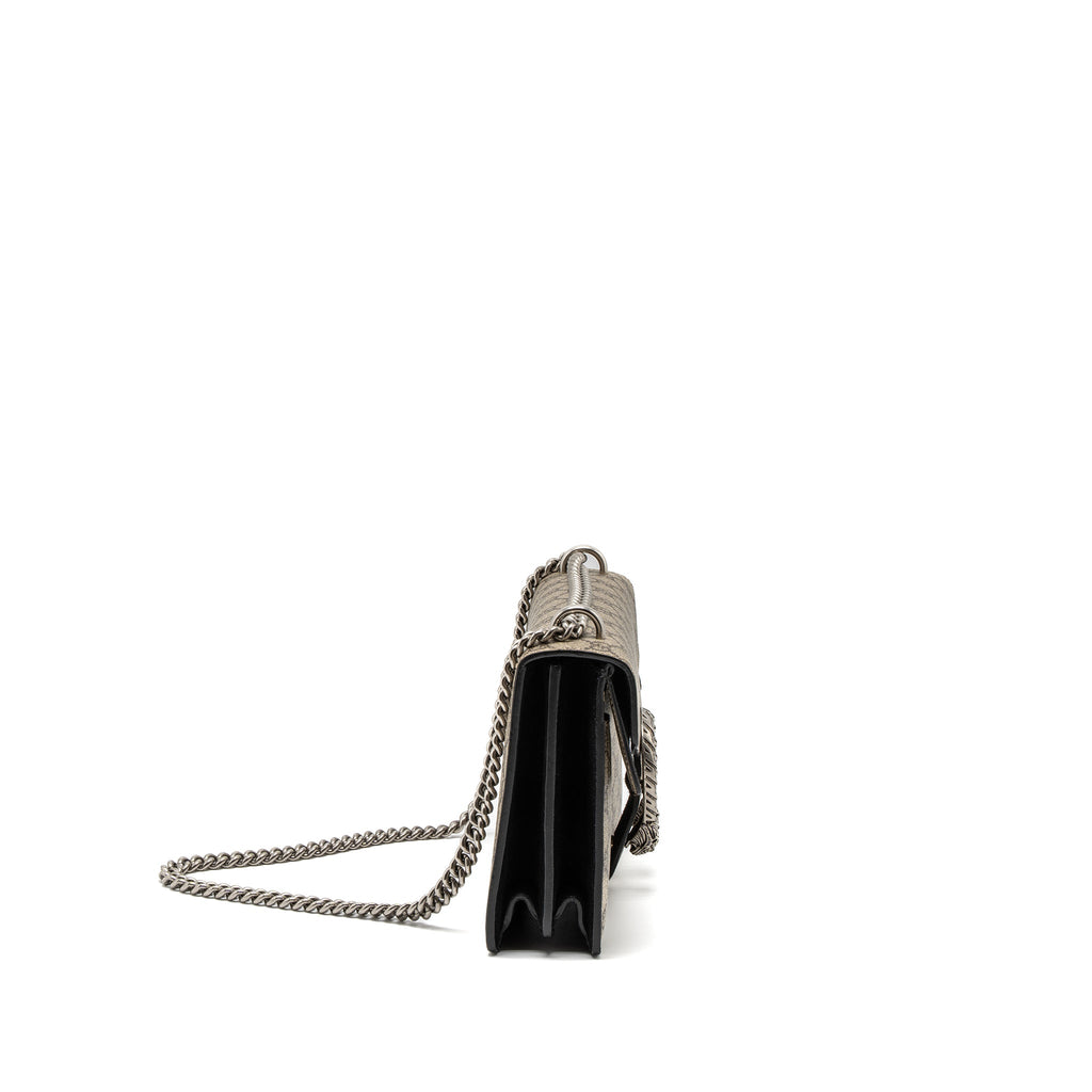 GUCCI DIONYSUS SHOULDER BAG GG SUPREME CANVAS BLACK/BROWN RUTHENIUM SILVER HARDWARE