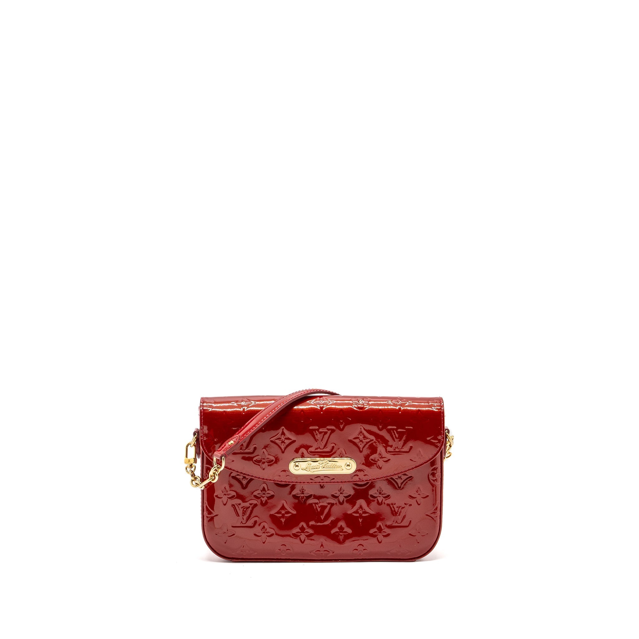 LOUIS VUITTON FLAP SHOULDER EVENING BAG PATENT LEATHER RED GHW