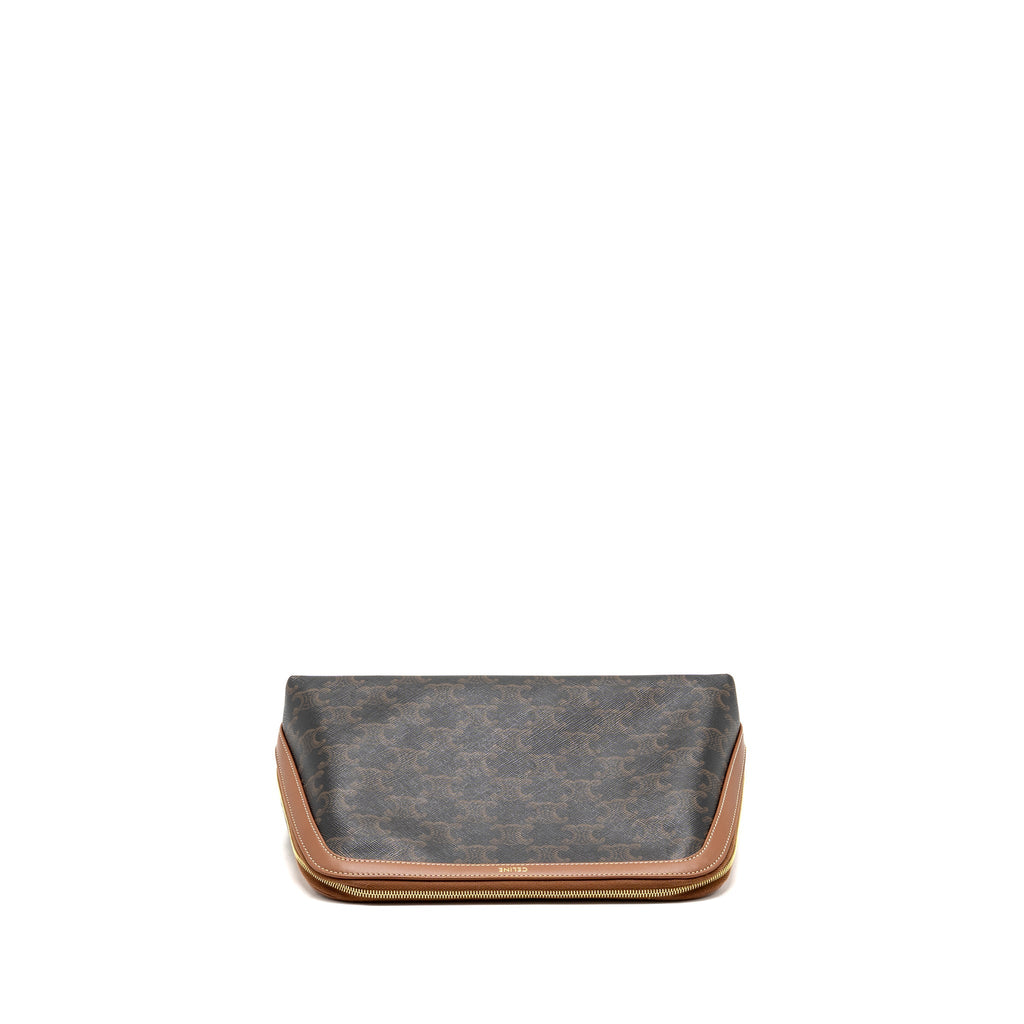 CELINE LARGE COSMETIC POUCH TRIOMPHE CANVAS/CALFSKIN TAN GHW
