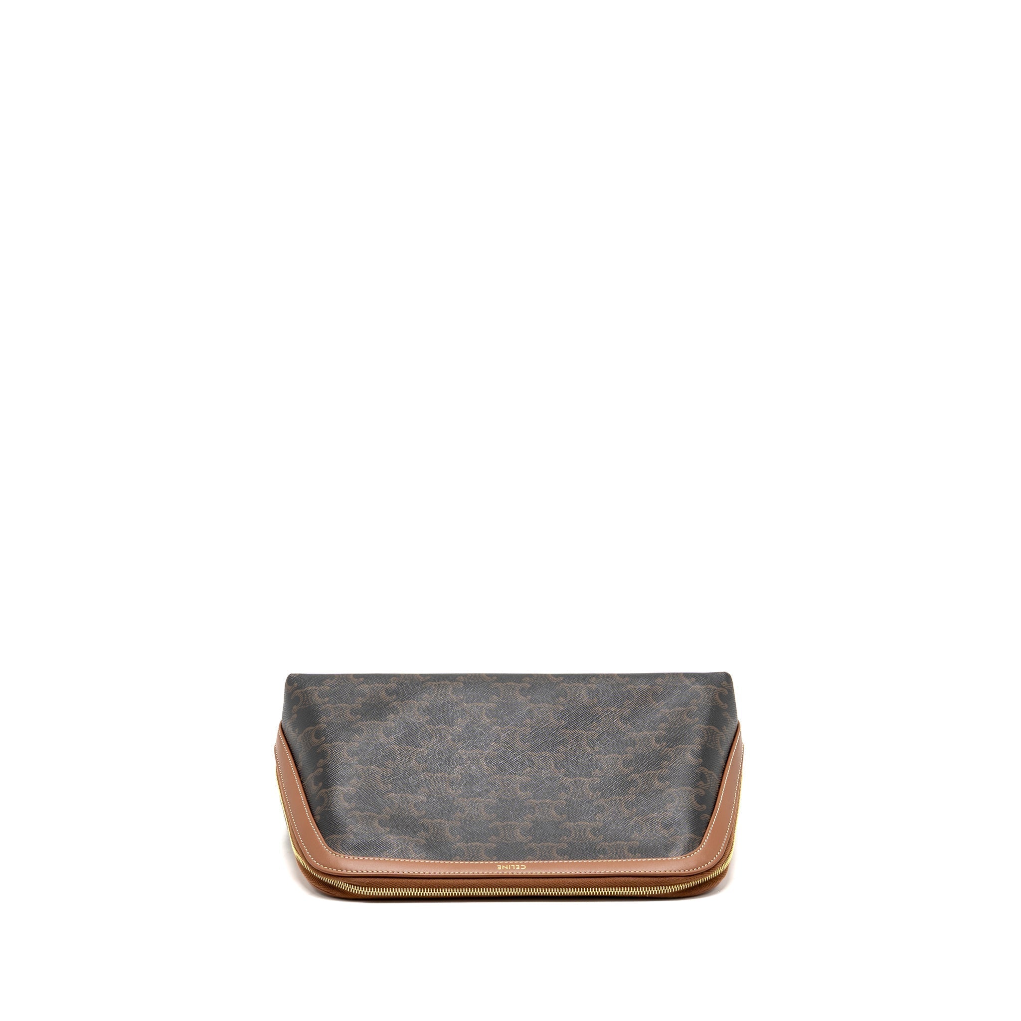 CELINE LARGE COSMETIC POUCH TRIOMPHE CANVAS/CALFSKIN TAN GHW