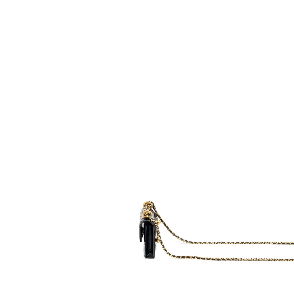 CHANEL 21A GOLD CRUSH COIN PURSE WITH CHAIN CALFSKIN BLACK GHW