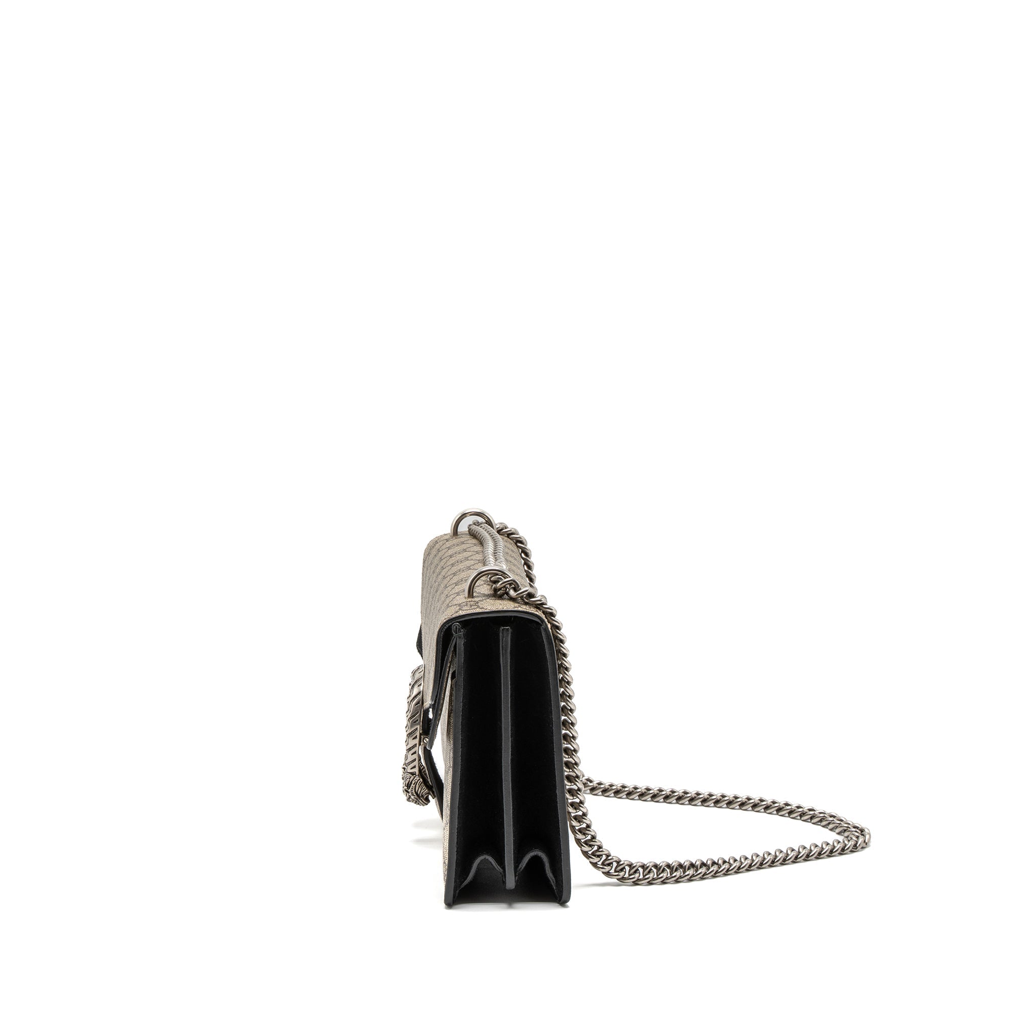 GUCCI DIONYSUS SHOULDER BAG GG SUPREME CANVAS BLACK/BROWN RUTHENIUM SILVER HARDWARE