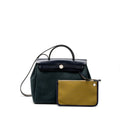 HERMES HERBAG 31 ZIP BAG CANVAS/VACHE HUNTER VERT CYPRES/VERT OLIVE/BLUE INDIGO SHW