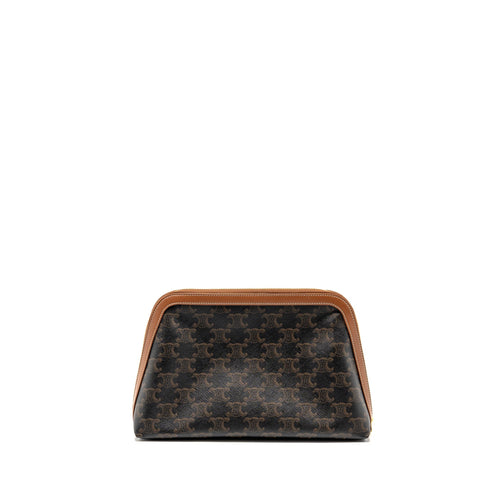 CELINE LARGE COSMETIC POUCH TRIOMPHE CANVAS/CALFSKIN TAN GHW