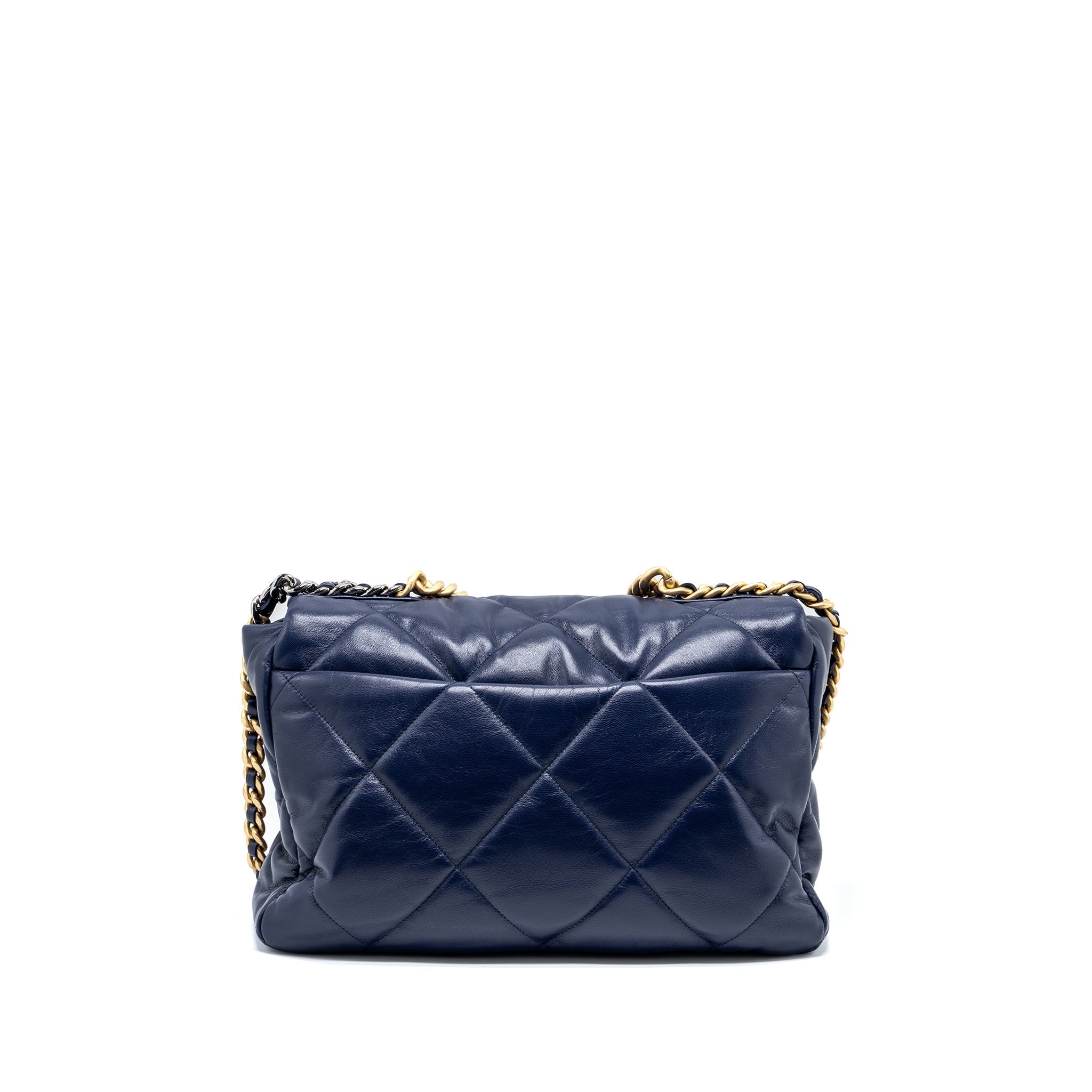 CHANEL MAXI 19 BAG GOATSKIN DARK BLUE MULTICOLOUR HARDWARE