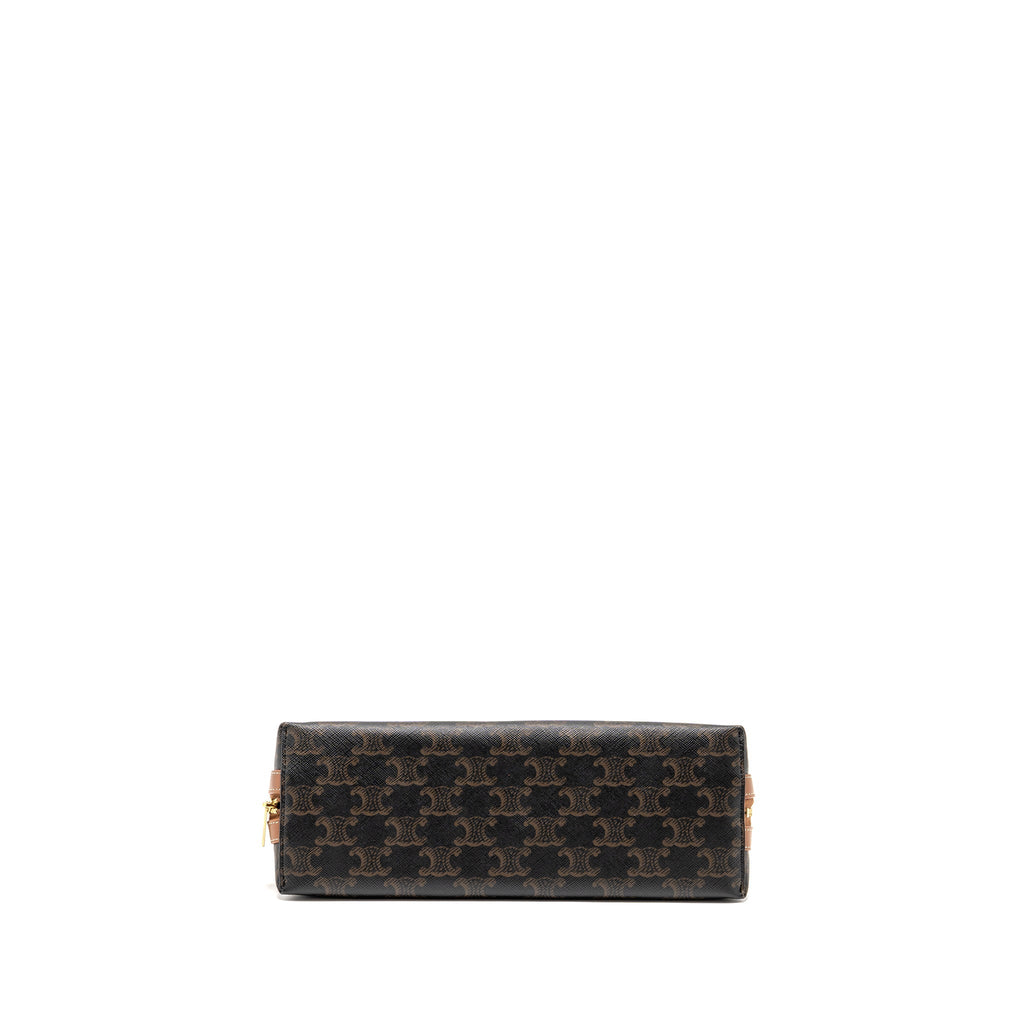 CELINE LARGE COSMETIC POUCH TRIOMPHE CANVAS/CALFSKIN TAN GHW