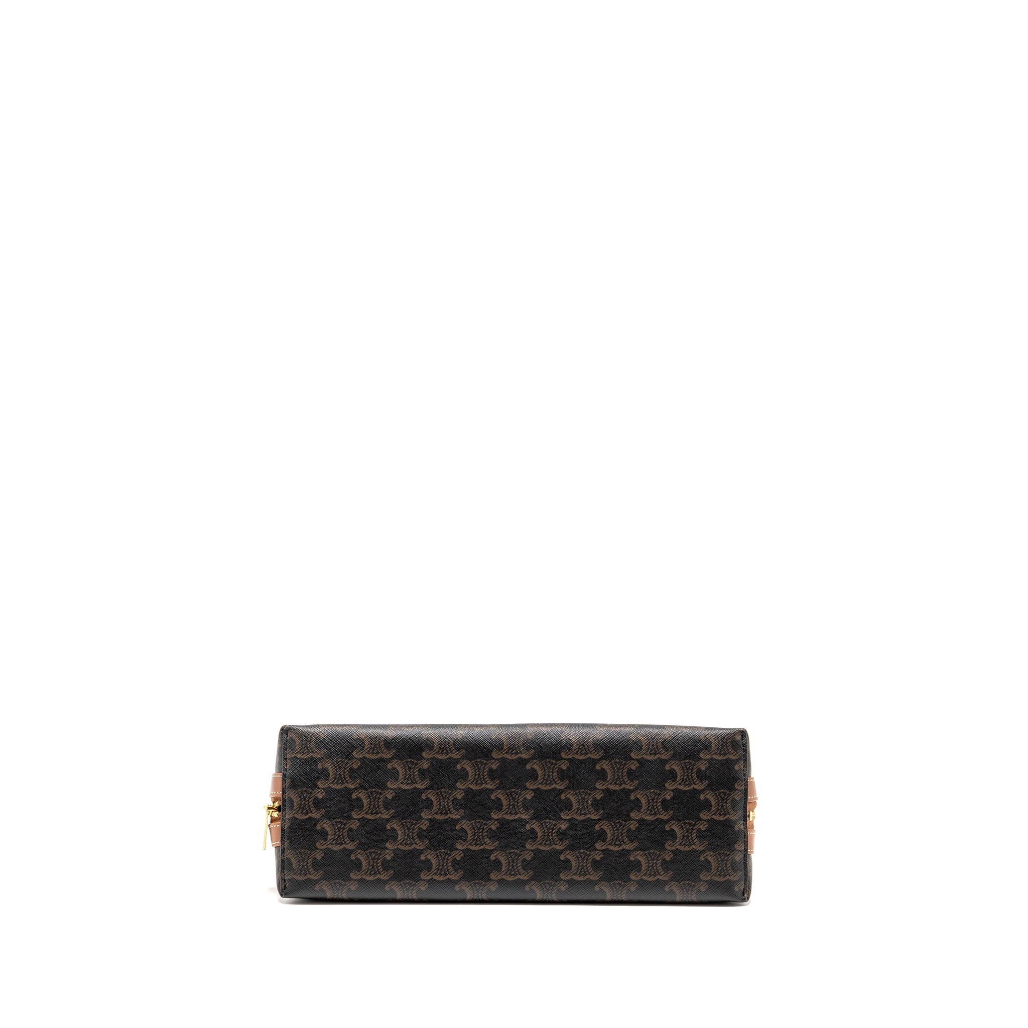 CELINE LARGE COSMETIC POUCH TRIOMPHE CANVAS/CALFSKIN TAN GHW