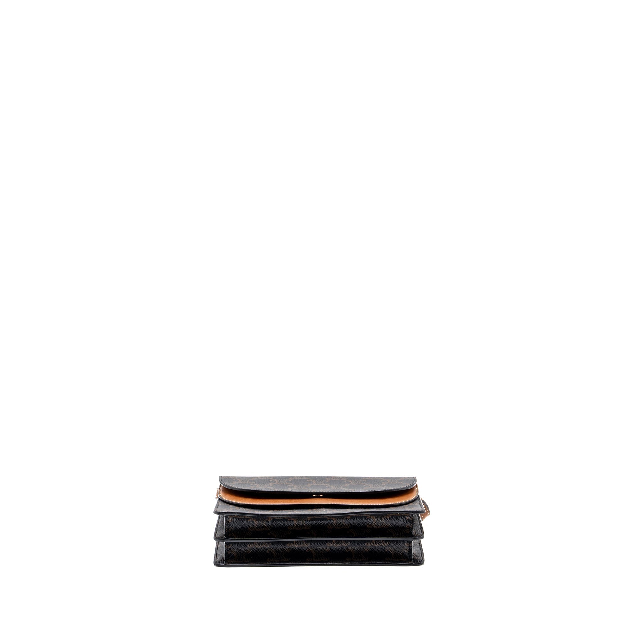 CELINE WALLET ON STRAP TRIOMPHE CANVAS/SMOOTH LAMBSKIN TAN GHW