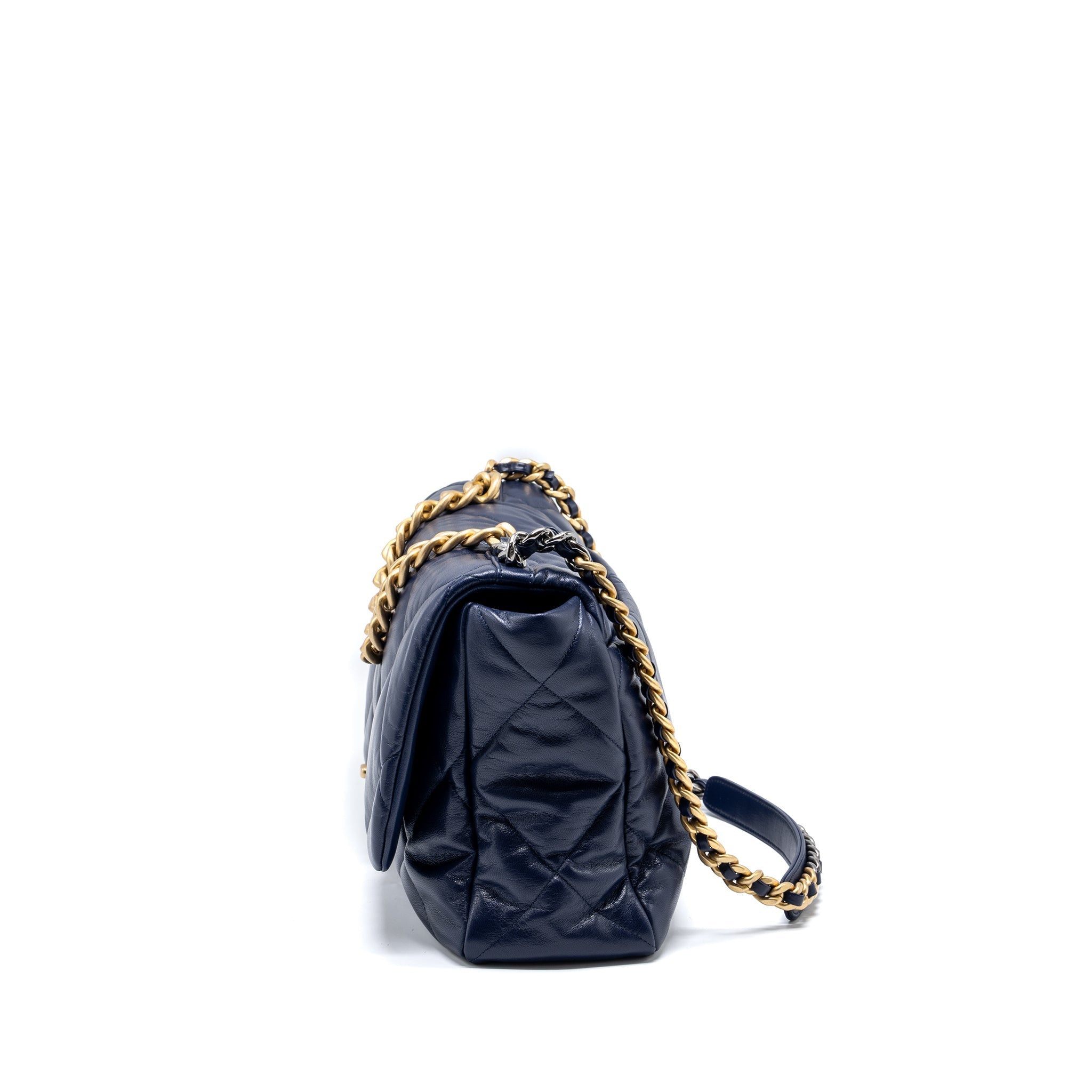CHANEL MAXI 19 BAG GOATSKIN DARK BLUE MULTICOLOUR HARDWARE