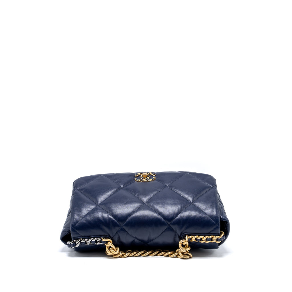 CHANEL MAXI 19 BAG GOATSKIN DARK BLUE MULTICOLOUR HARDWARE