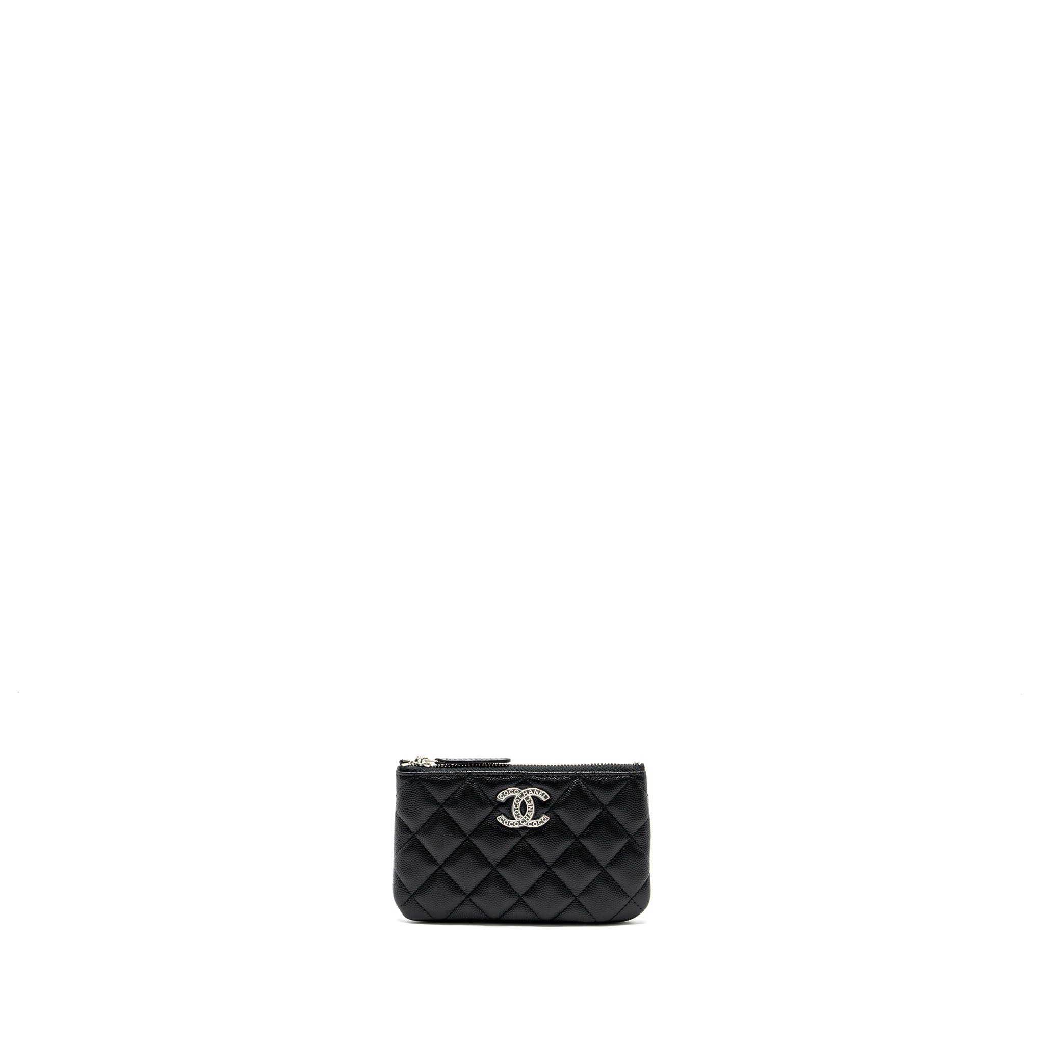 CHANEL COCO CHANEL ON CC LOGO MINI OCASE ZIP POUCH CAVIAR BLACK SHW (MICROCHIP)