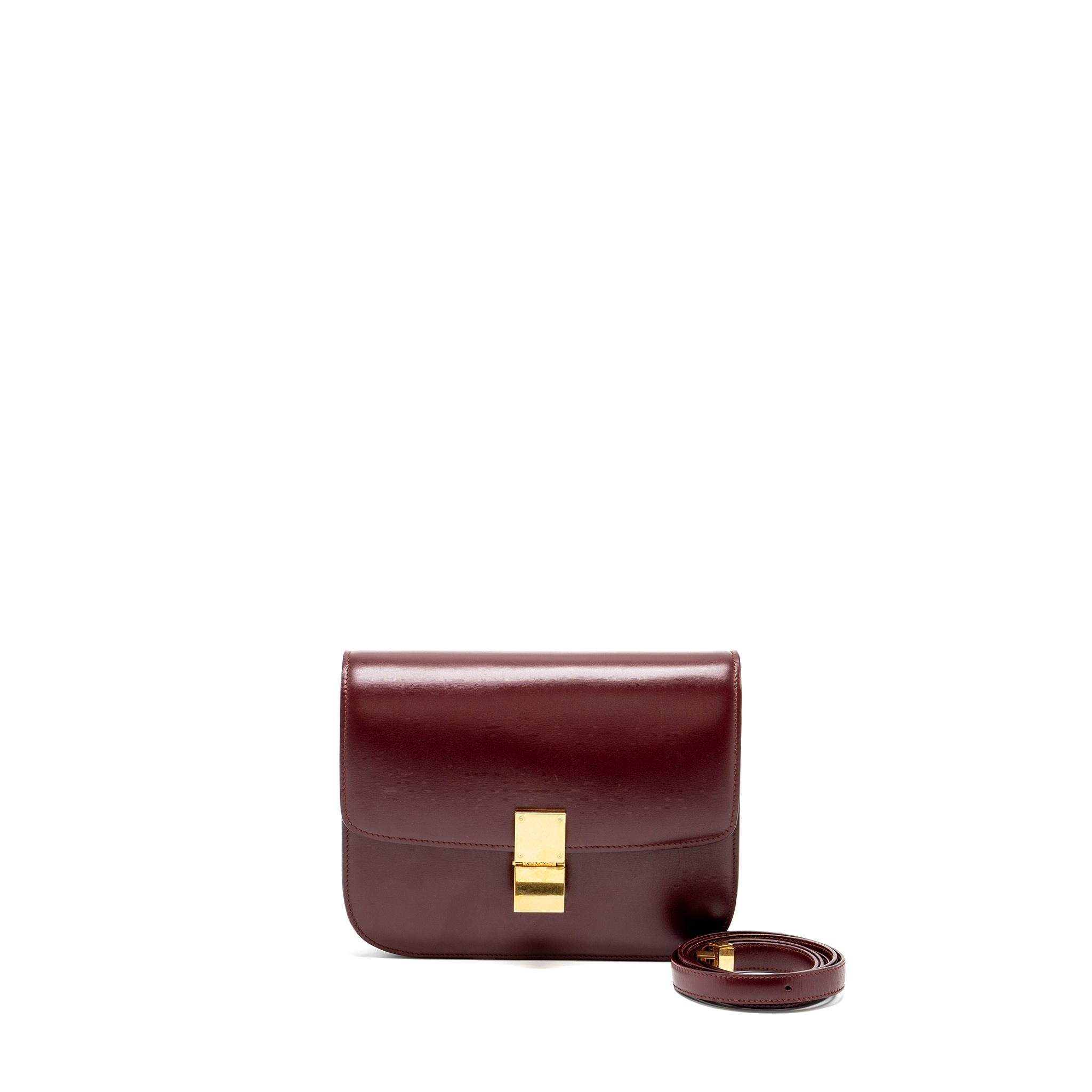 CELINE MEDIUM CLASSIC BOX BAG CALFSKIN DARK RED GHW