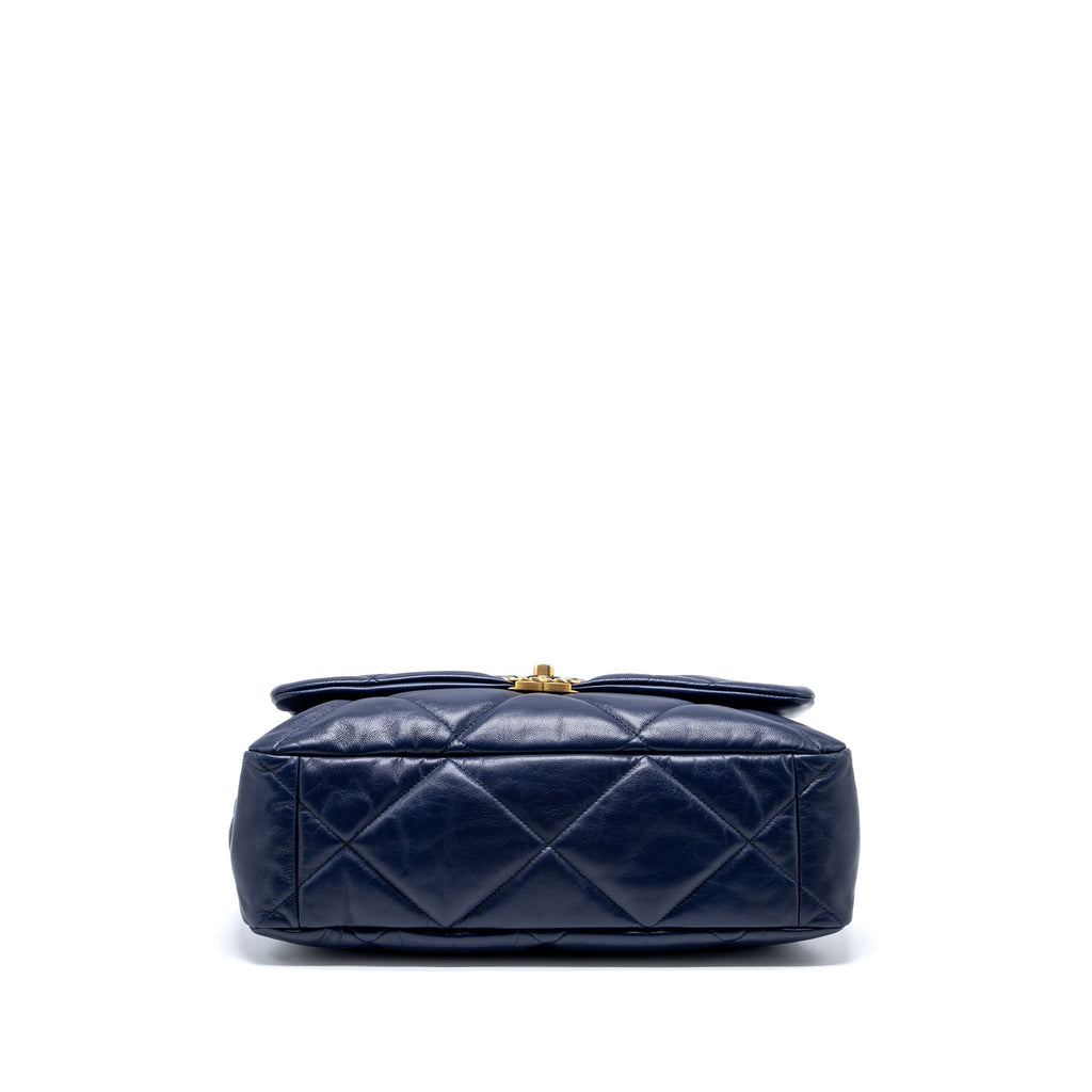CHANEL MAXI 19 BAG GOATSKIN DARK BLUE MULTICOLOUR HARDWARE