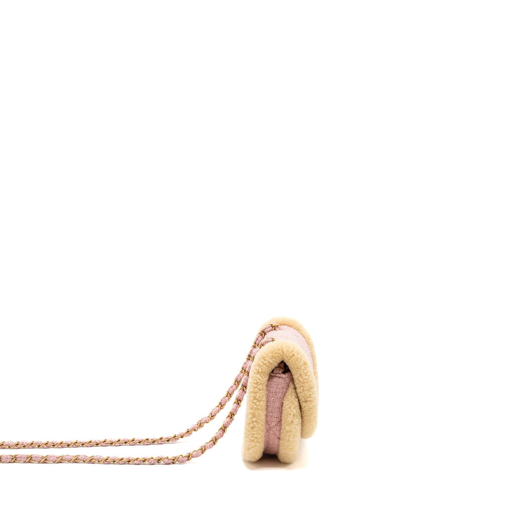 CHANEL 22K COZY COCO ROUND FLAP BAG TWEED/ SHEARLING PINK GHW(MICROCHIP)