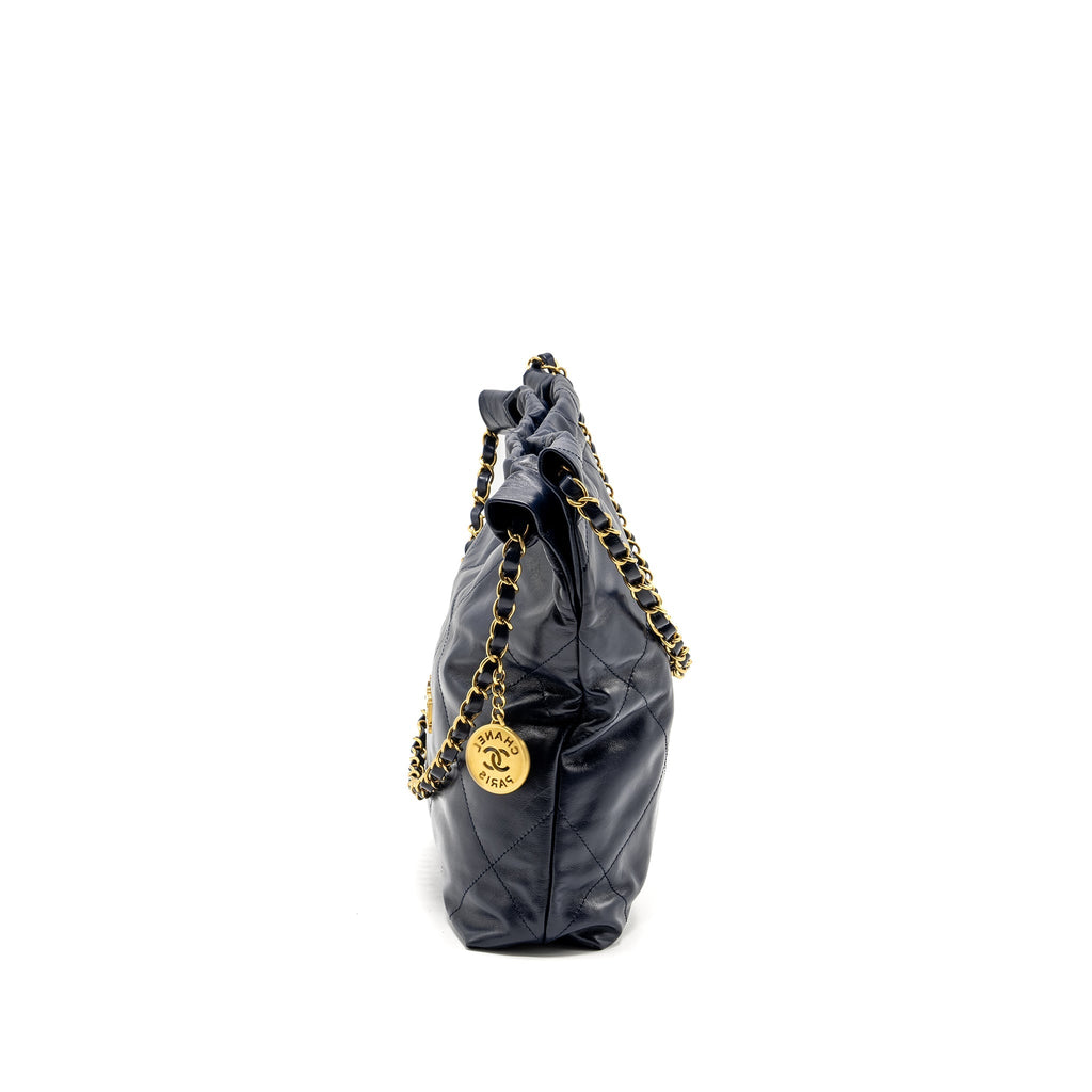 CHANEL SMALL 22 BAG CALFSKIN DARK BLUE GHW (MICROCHIP)