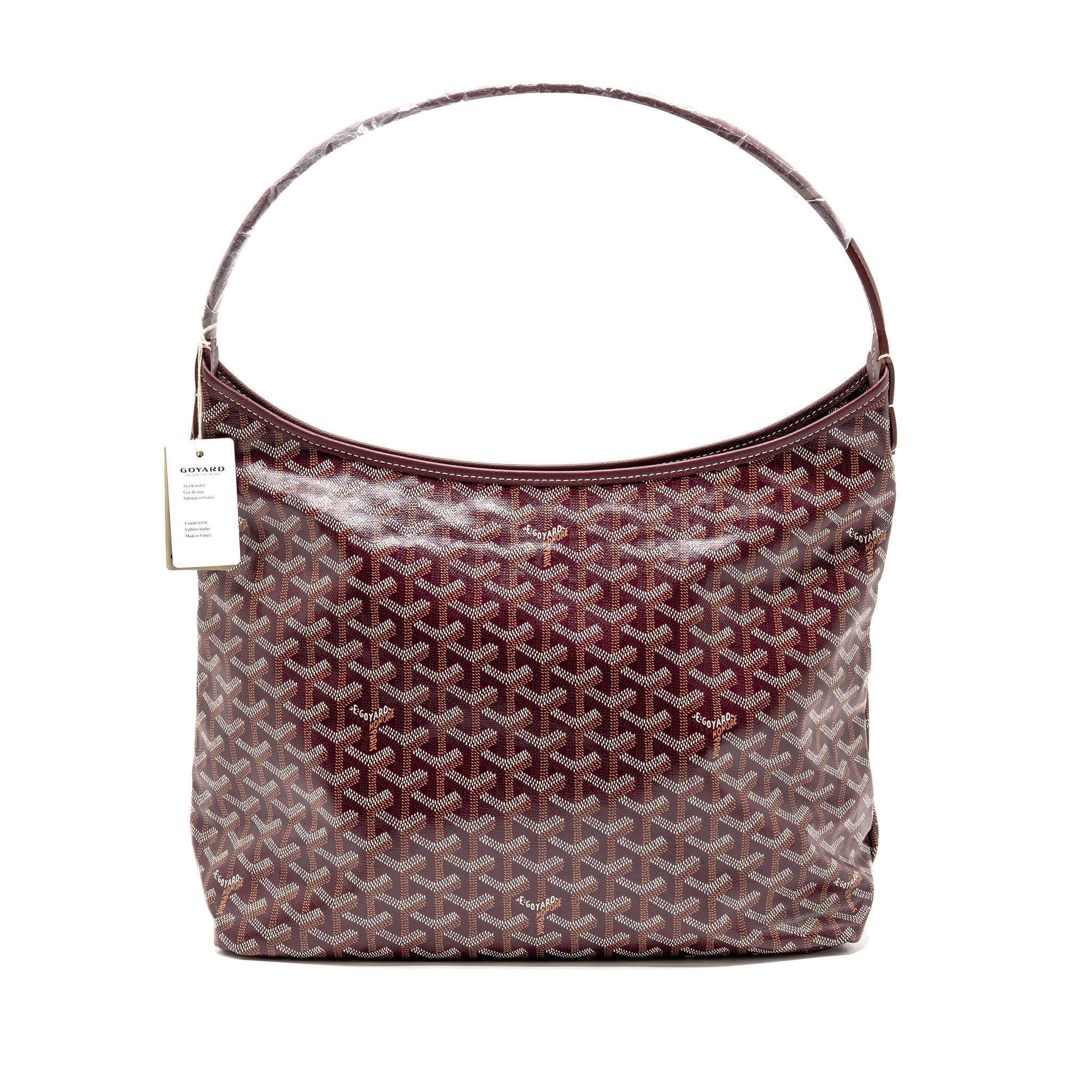 GOYARD BOHEME HOBO PM BAG GOYARDINE CANVAS/CALFSKIN BURGUNDY SHW