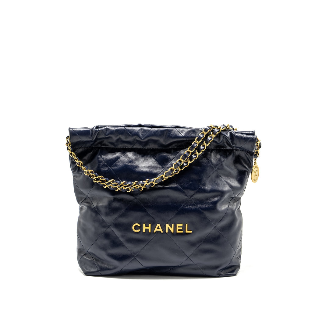 CHANEL SMALL 22 BAG CALFSKIN DARK BLUE GHW (MICROCHIP)