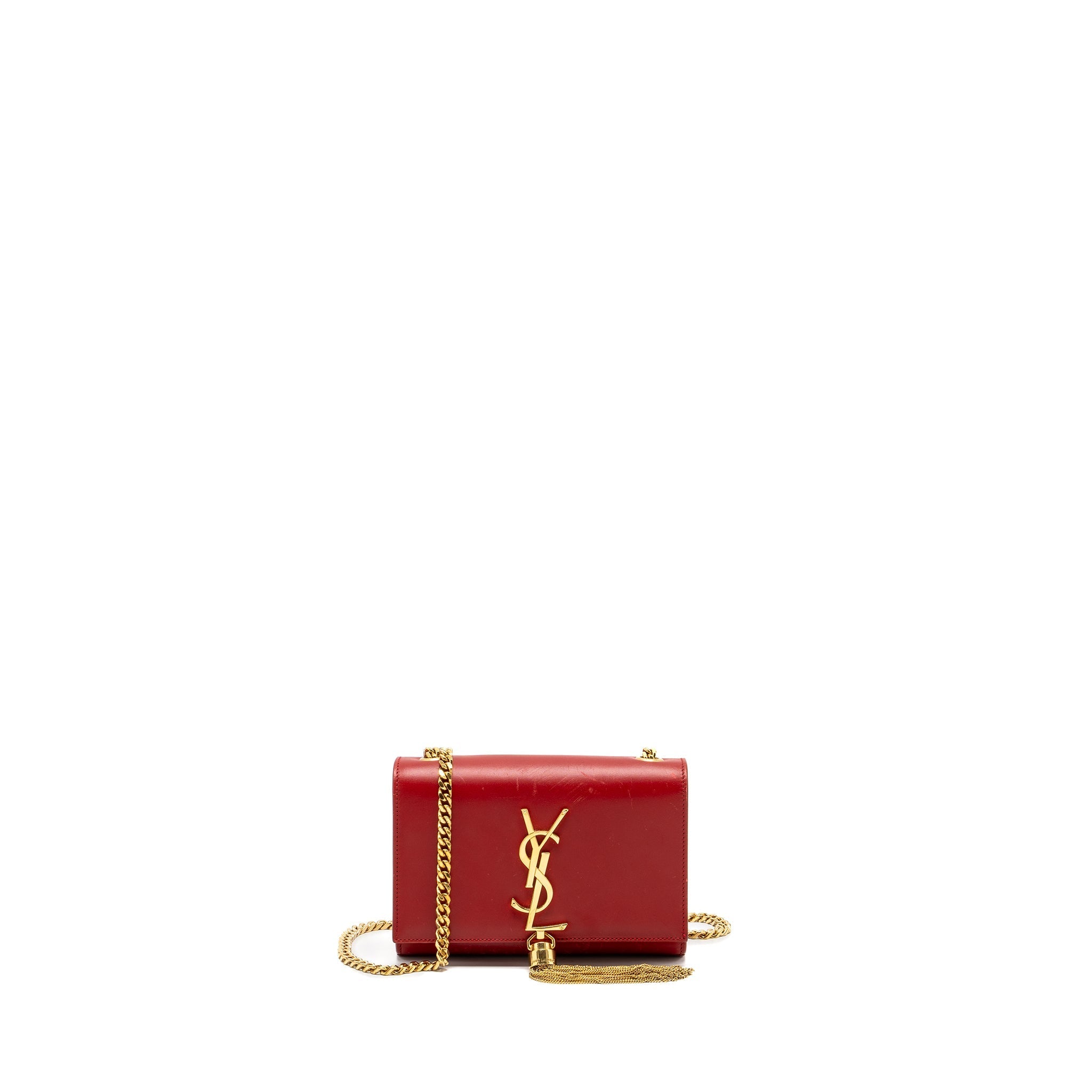 SAINT LAURENT/YSL SMALL KATE BAG TASSEL CALFSKIN RED GHW