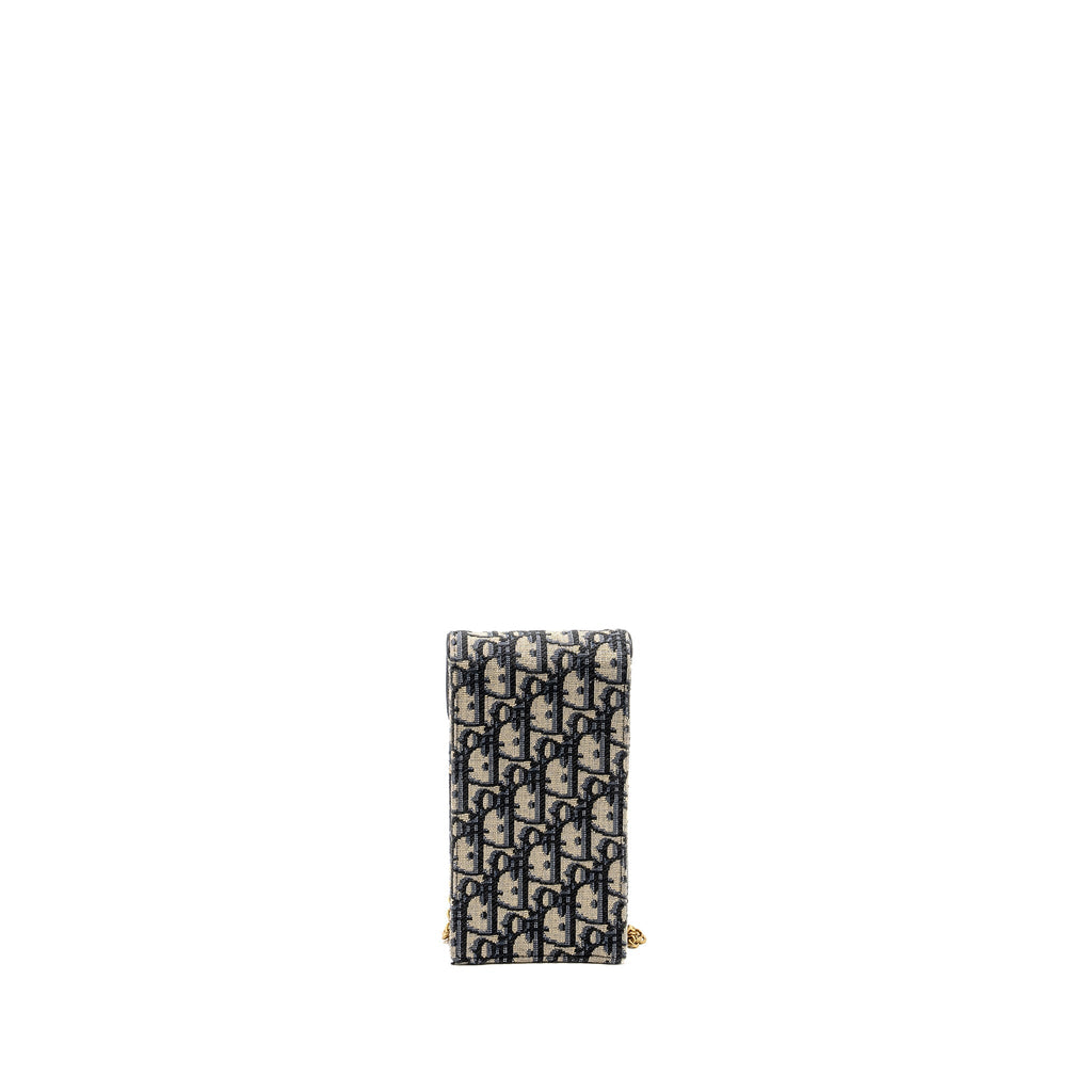 DIOR SADDLE PHONE POUCH BLUE OBLIQUE JACQUARD GHW