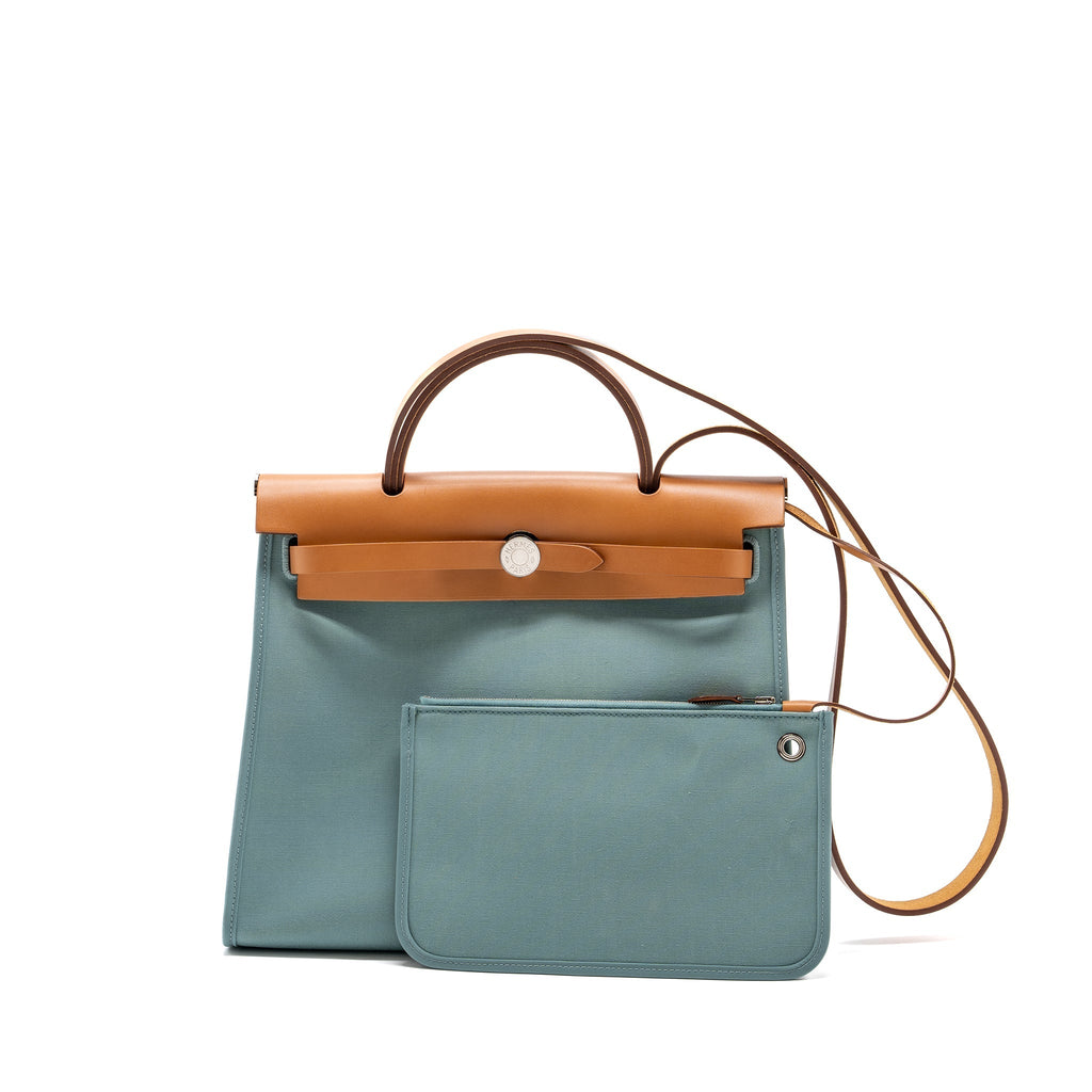HERMES HERBAG 31 ZIP BAG LIGHT BLUE HUNTER/CANVAS SHW
