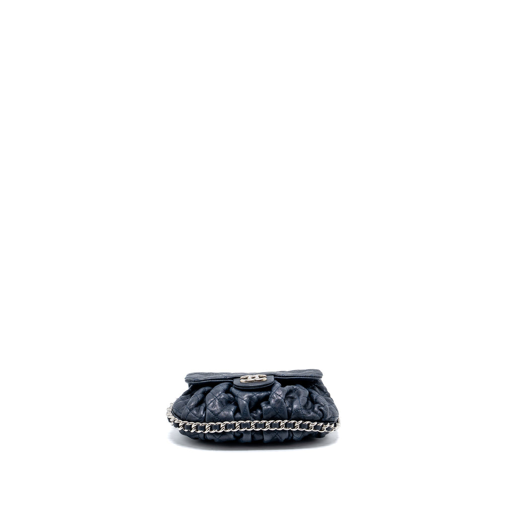 CHANEL MINI ROUND FLAP BAG WITH CHAIN AGED CALFSKIN NAVY SHW