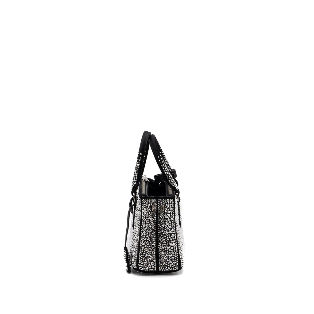 PRADA GALLERIA SATIN MINI BAG WITH CRYSTAL BLACK SHW