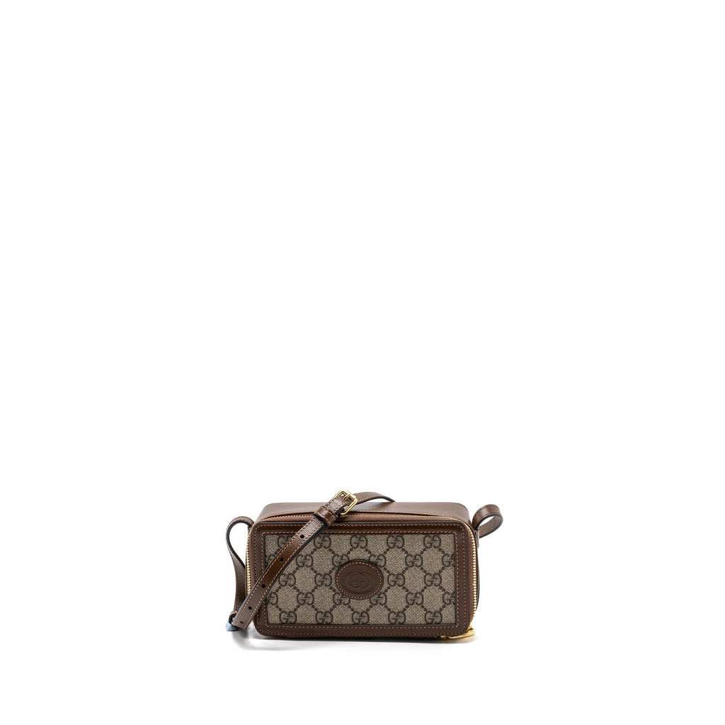 GUCCI MINI CROSSBODY BOX BAG INTERLOCKING GG SUPREME CANVAS / LEATHER GHW