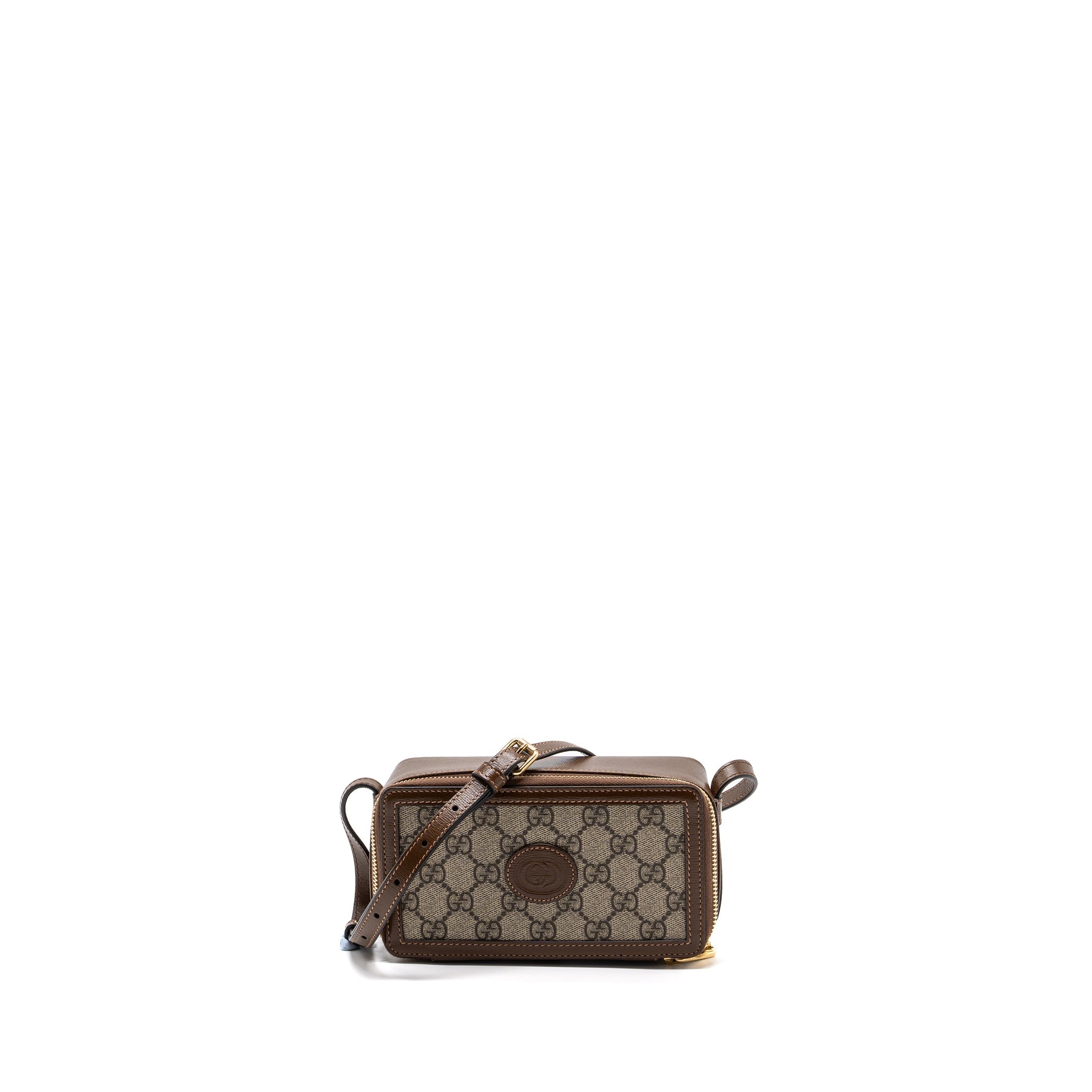 GUCCI MINI CROSSBODY BOX BAG INTERLOCKING GG SUPREME CANVAS / LEATHER GHW