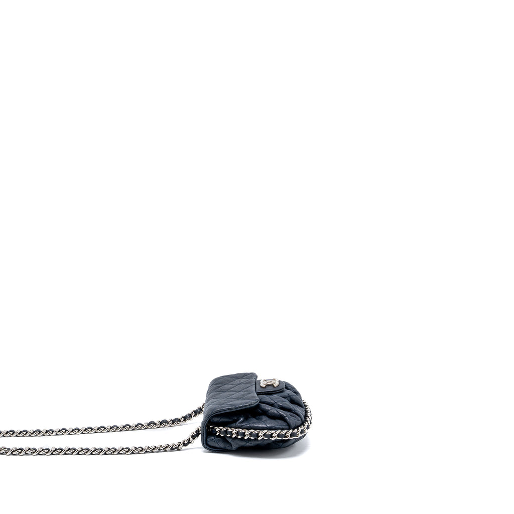 CHANEL MINI ROUND FLAP BAG WITH CHAIN AGED CALFSKIN NAVY SHW