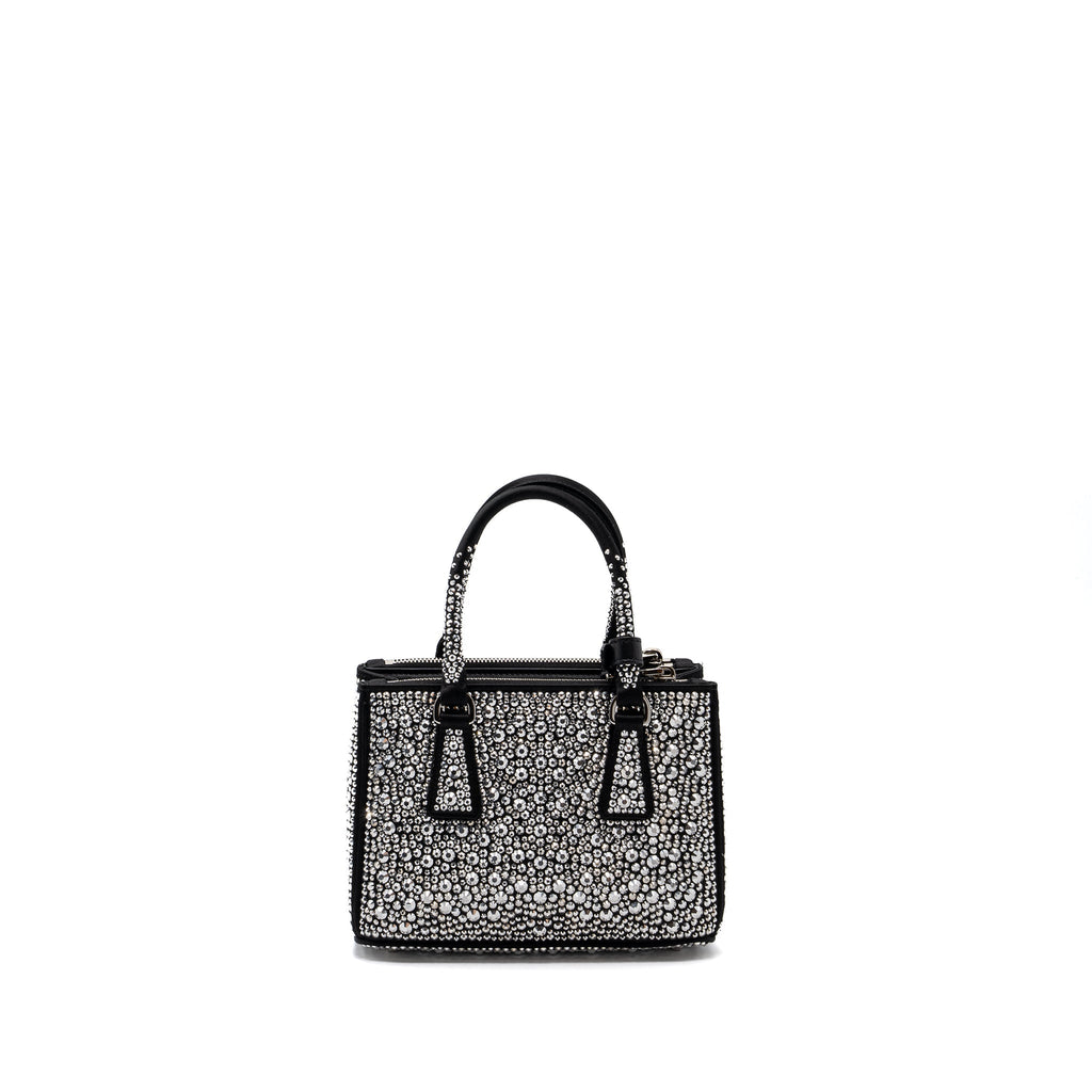 PRADA GALLERIA SATIN MINI BAG WITH CRYSTAL BLACK SHW