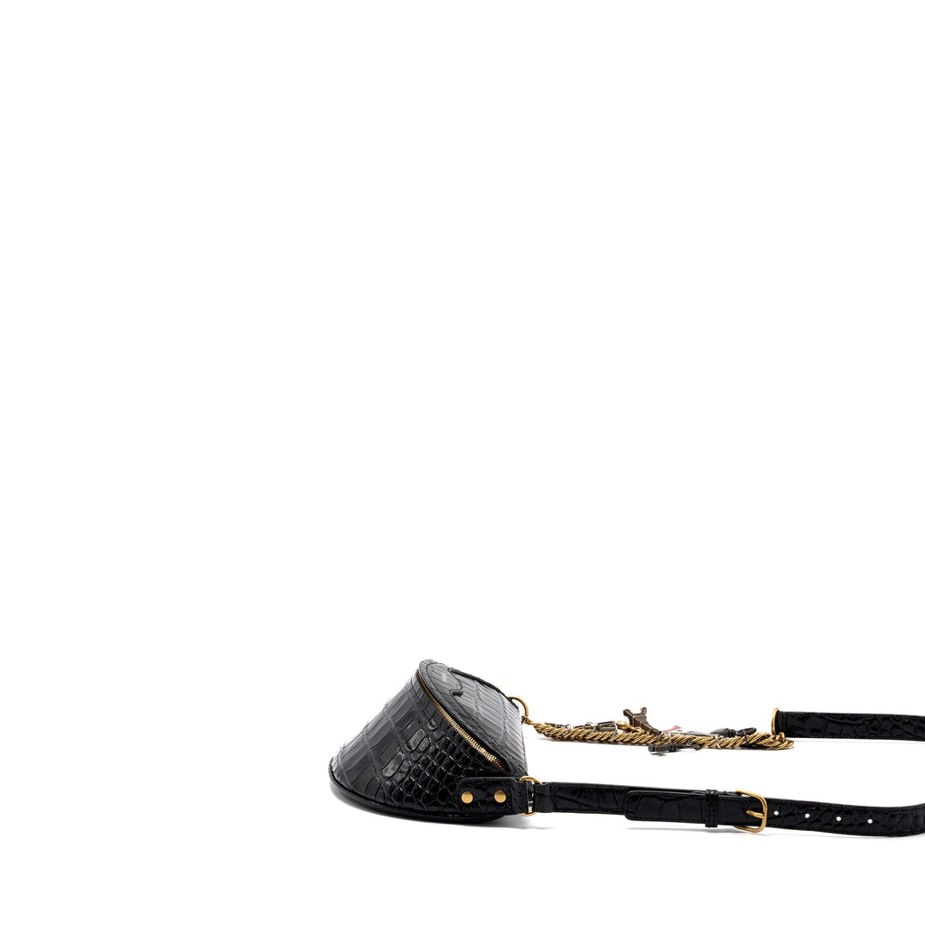 BALENCIAGA SOUVENIR BELT BAG CROC-EMBOSSED CALFSKIN BLACK GHW