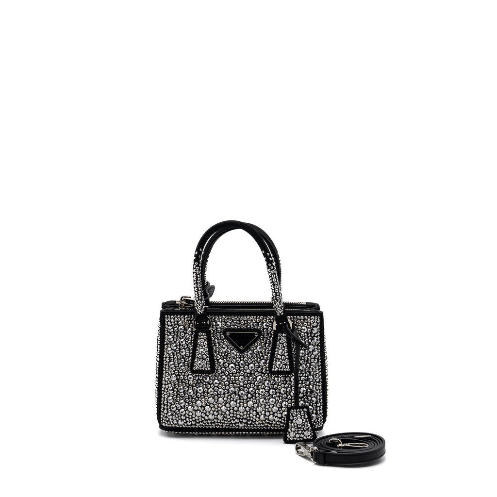 PRADA GALLERIA SATIN MINI BAG WITH CRYSTAL BLACK SHW