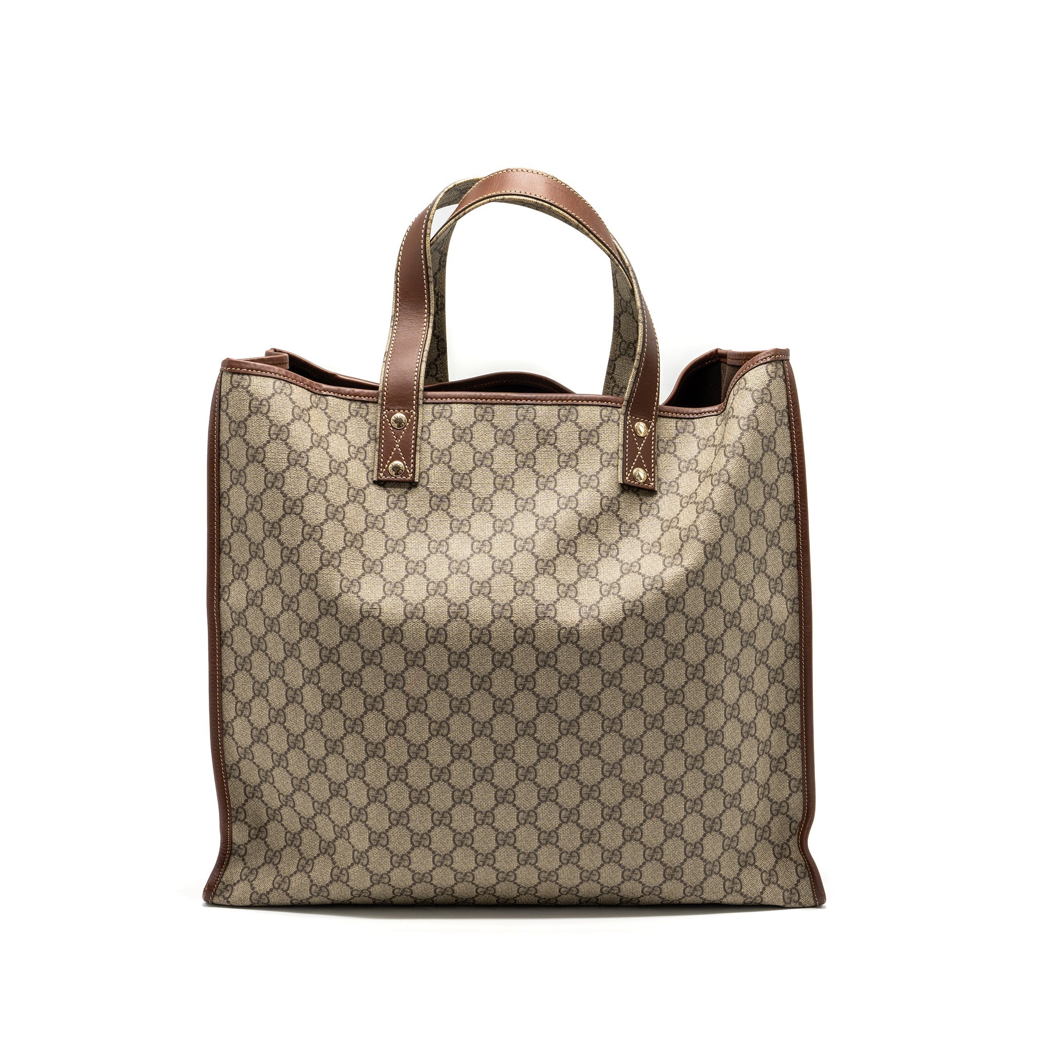 GUCCI LARGE SHOPPING TOTE BAG GG SUPREME CANVAS / BROWN GHW
