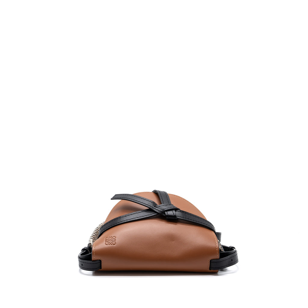 LOEWE SMALL GATE BAG CALFSKIN/TWEED TAN GHW