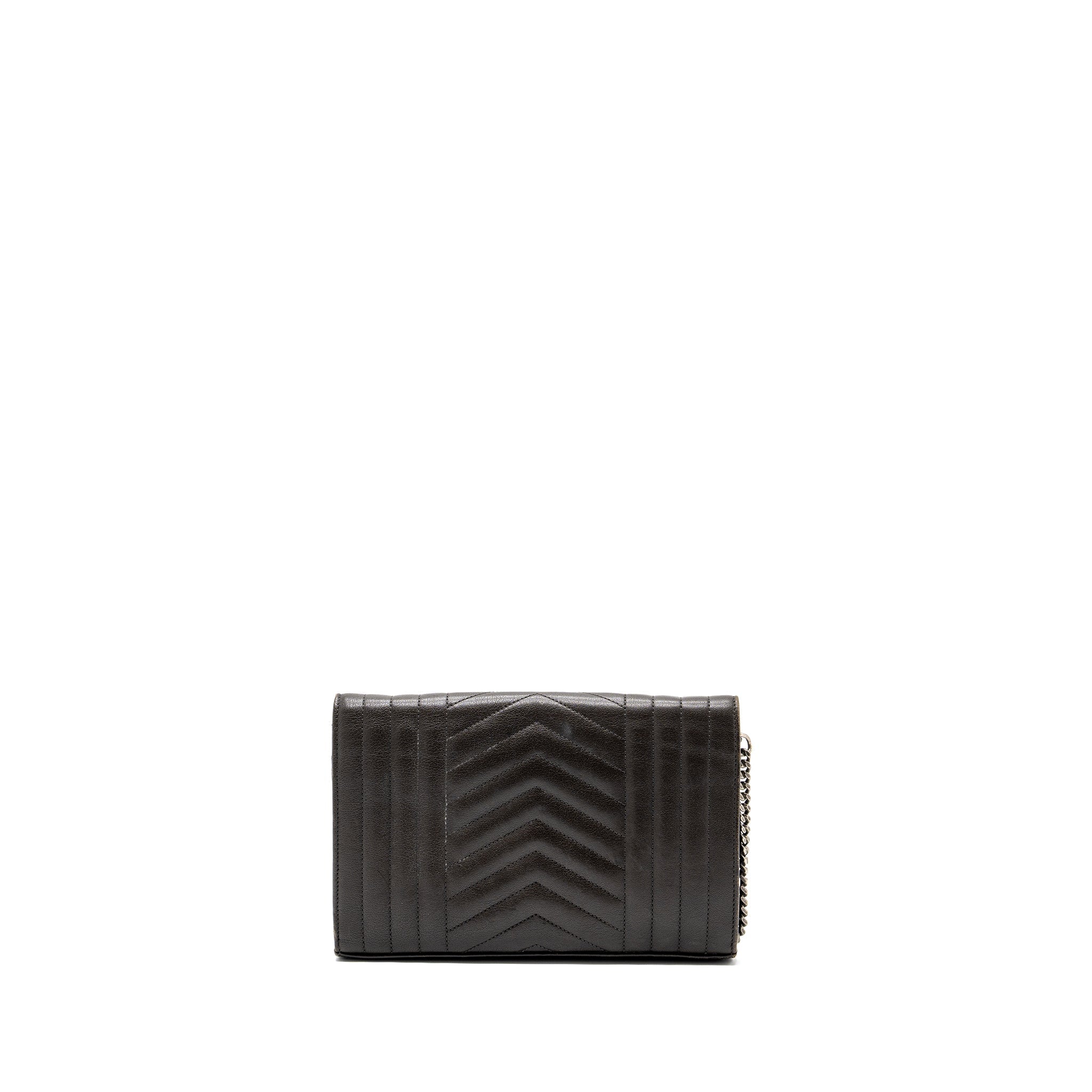 SAINT LAURENT/YSL ENVELOP CHAIN BAG CALFSKIN DARK GREY SHW