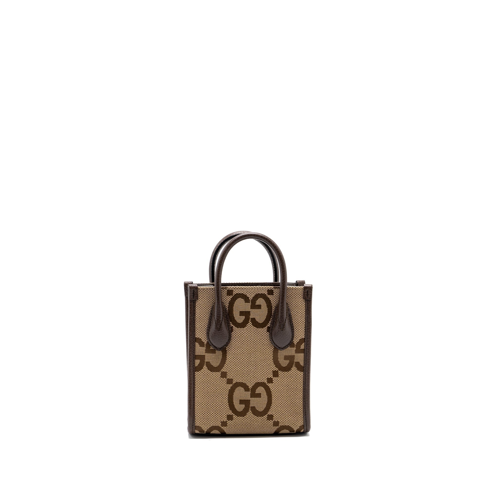 GUCCI MINI JUMBO GG TOTE BAG CANVAS / LEATHER CAMEL / EBONY GHW