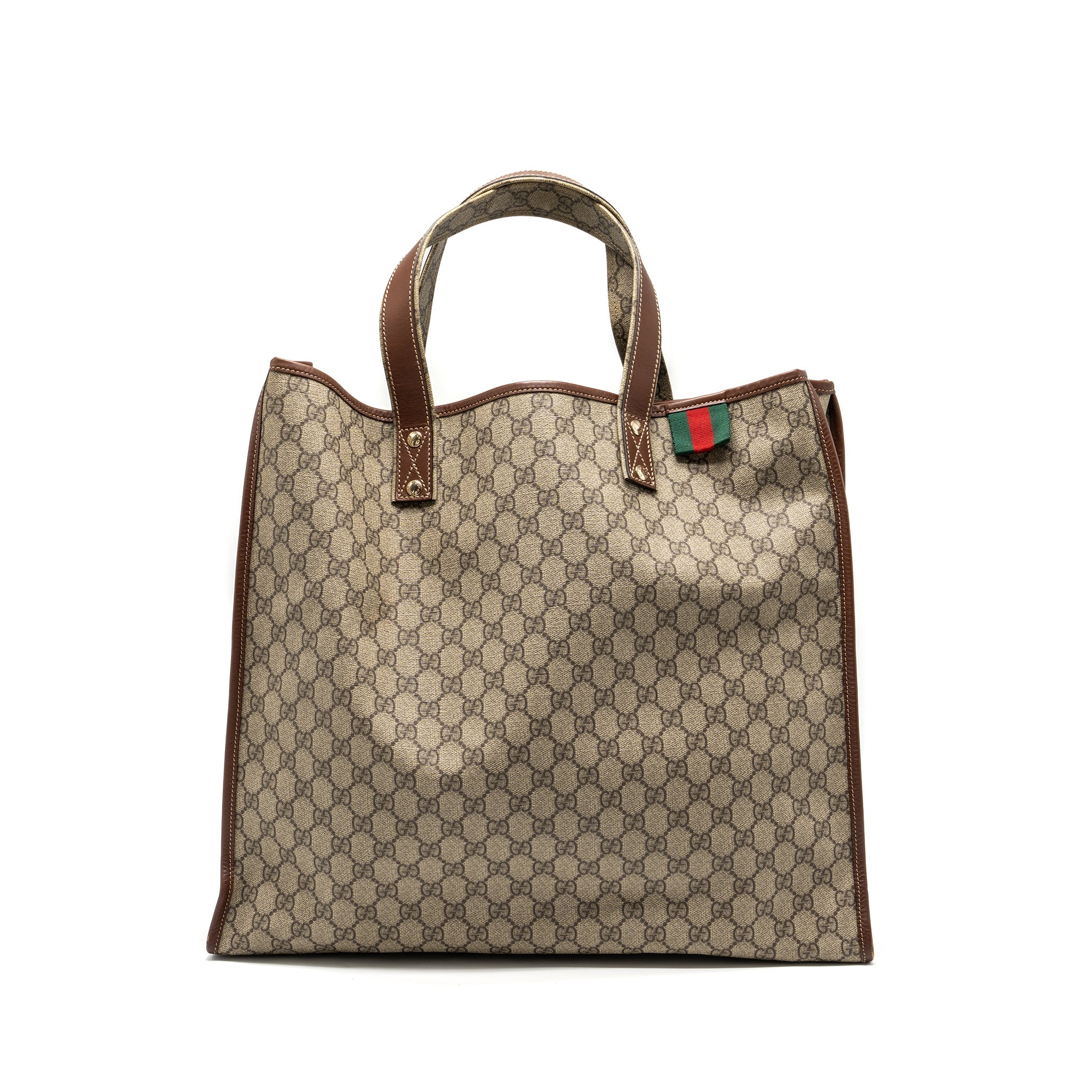 GUCCI LARGE SHOPPING TOTE BAG GG SUPREME CANVAS / BROWN GHW